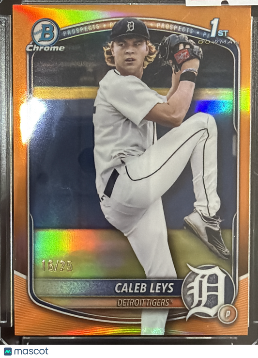2025 Topps Bowman Chrome Caleb Leys #BDC-195 Orange Refractor /25