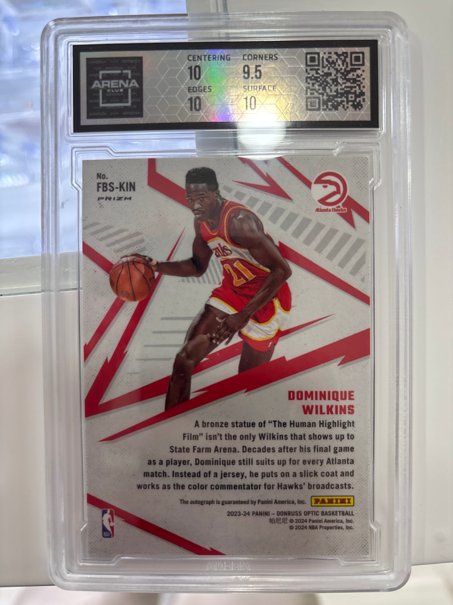 2024 Donruss Optic Signatures Dominique Wilkins #FBS-KIN Arena Club 10 Auto 10