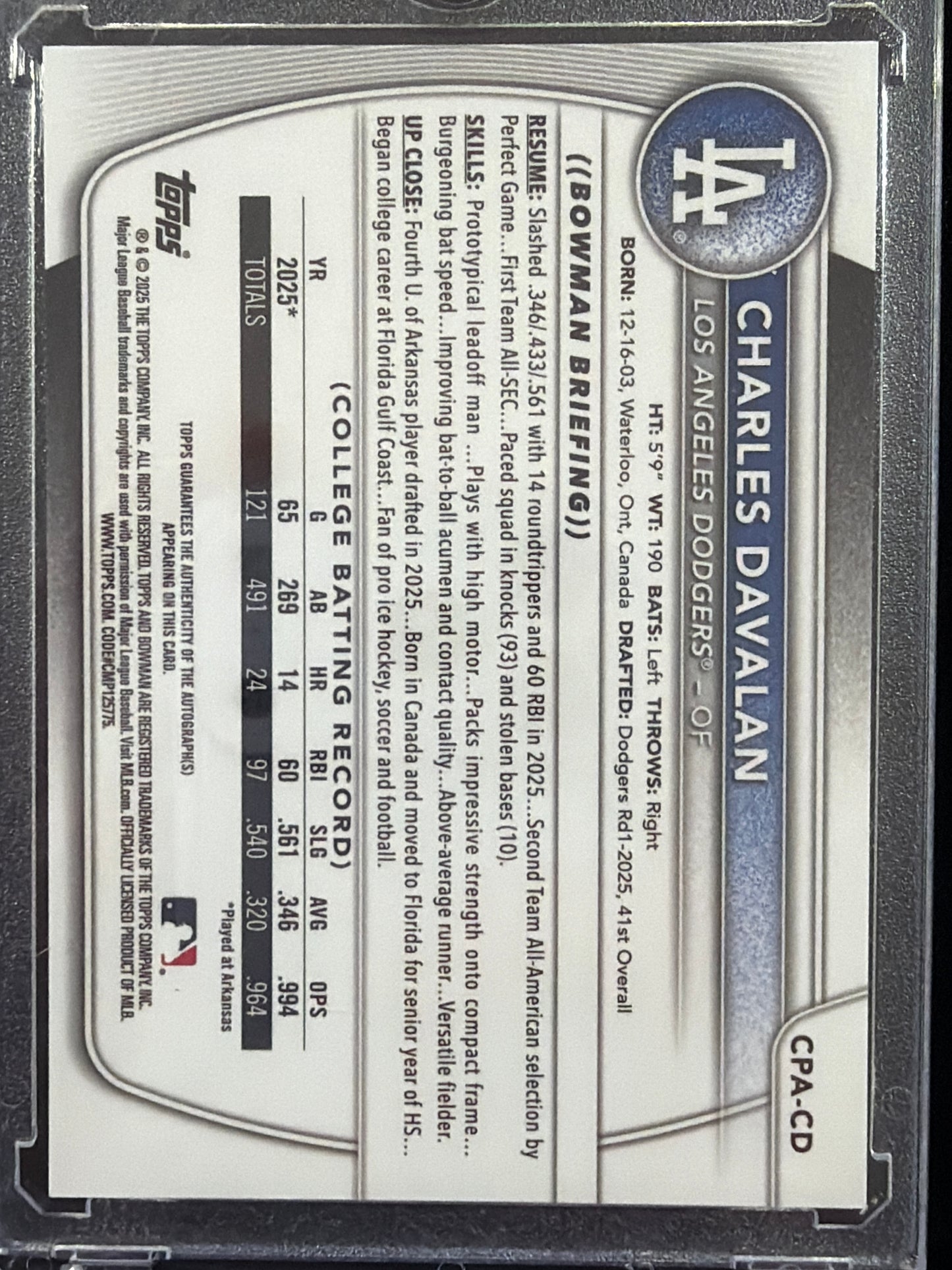 2025 Bowman Chrome Charles Davalan #CPA-CD