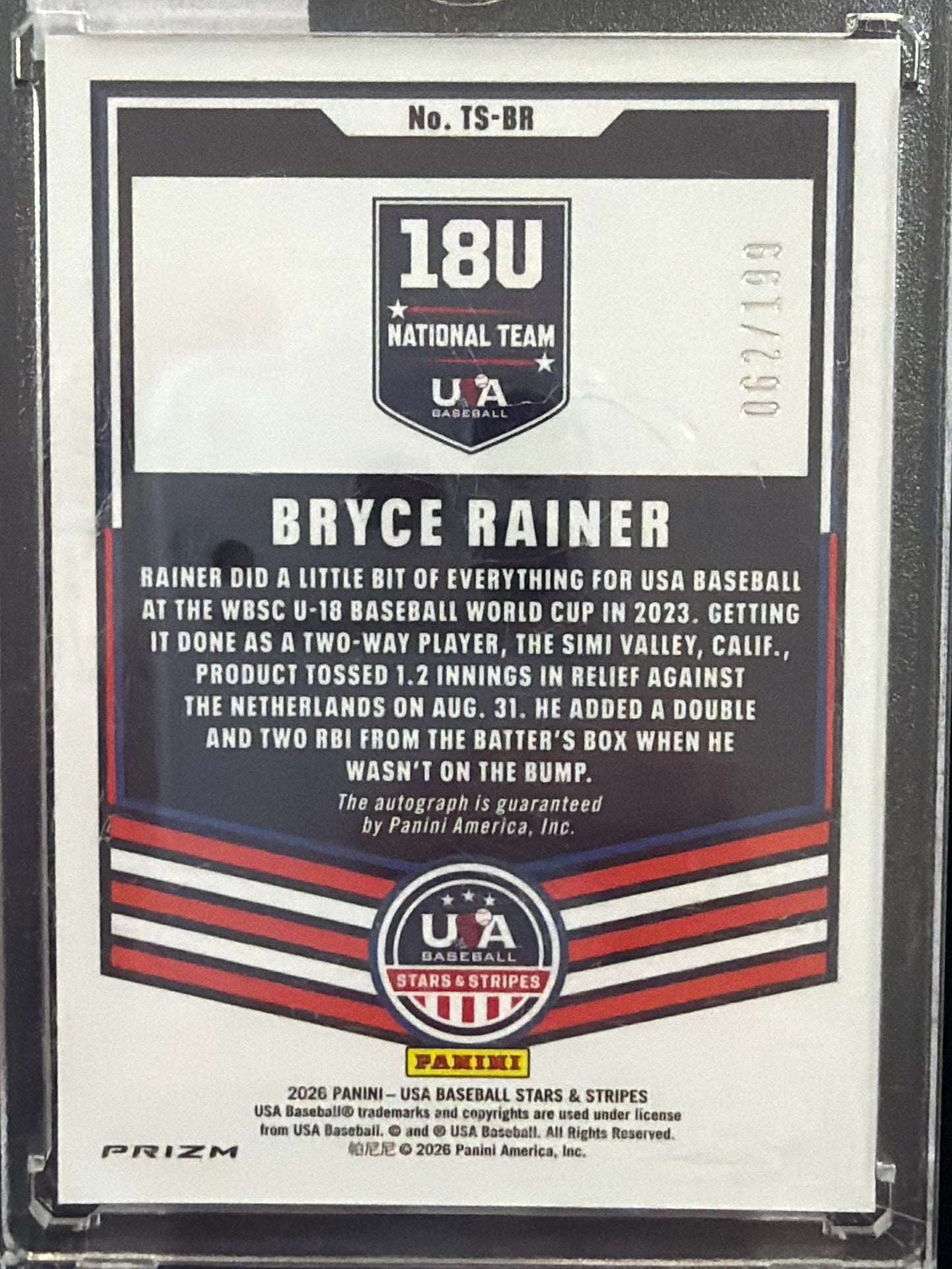 2026 Panini USA Stars & Stripes Prizm Throwback Bryce Rainer #TS-BR Silver /199