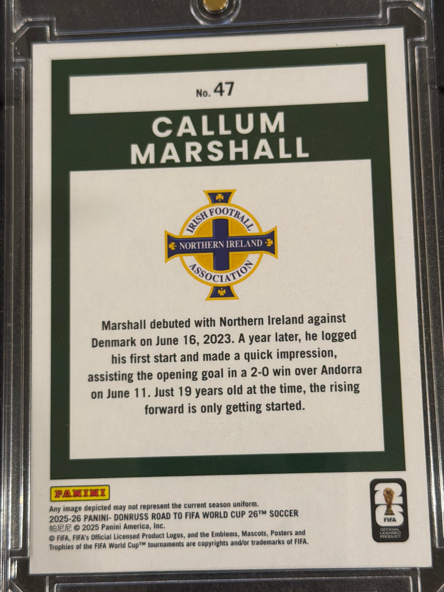 2025 Panini Donruss Road FIFA World Cup 26 Callum Marshall #47 Gold Laser /10 RC