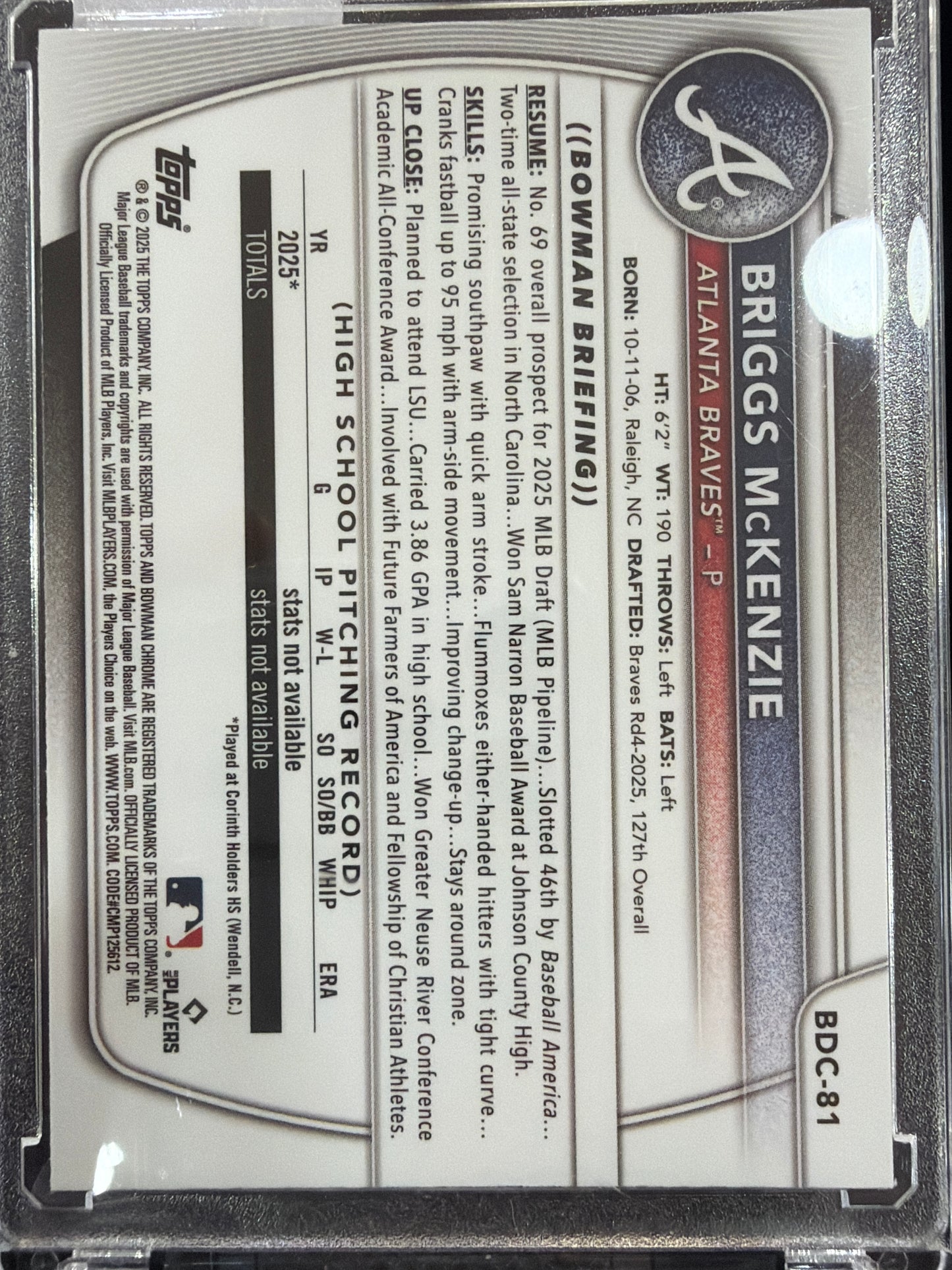 2025 Bowman Chrome Draft Briggs McKenzie #BDC-81 Aqua Lunar Glow Refractor /125
