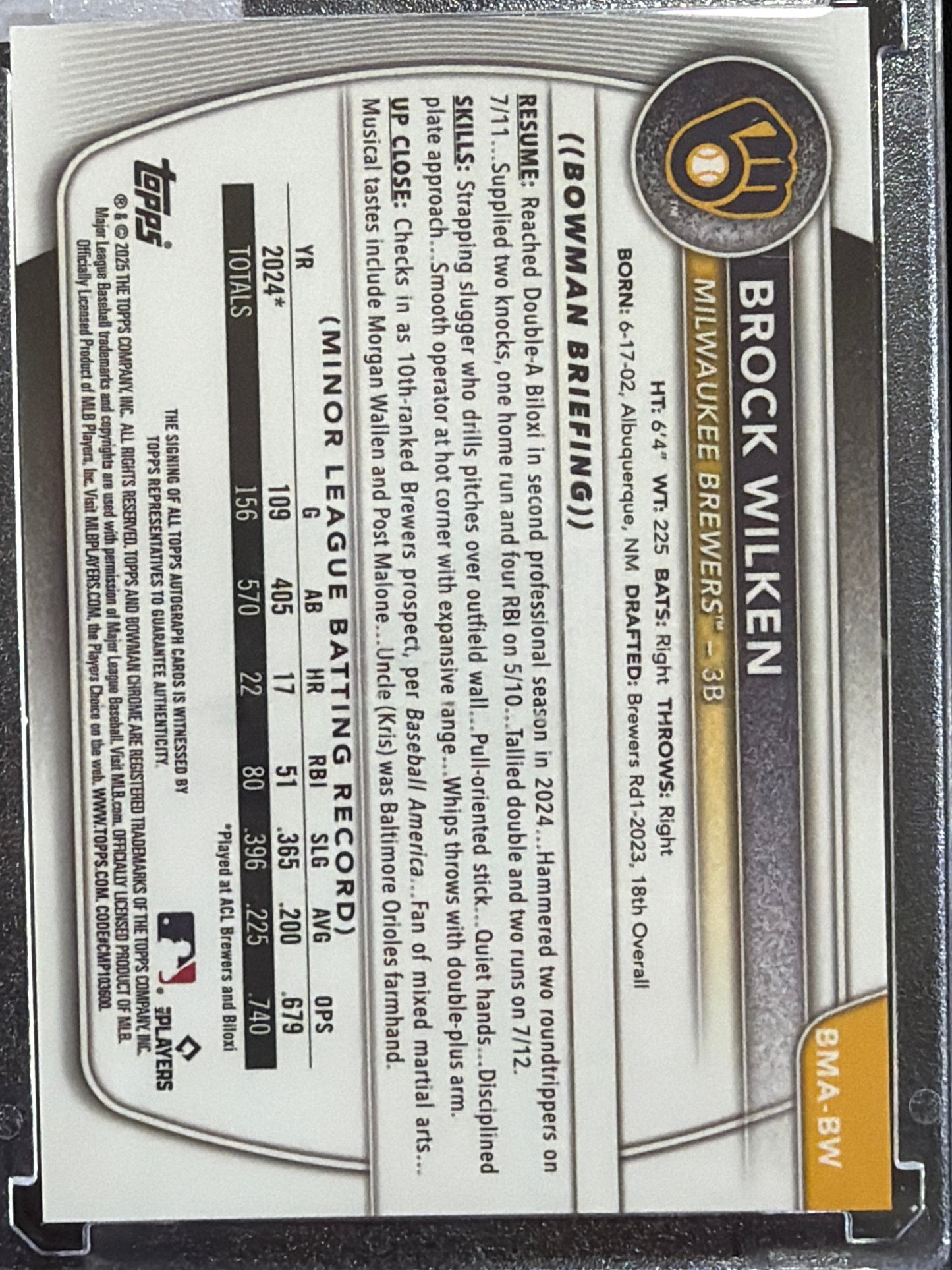 2024 Bowman Chrome Brock Wilken #BMA-BW Purple Mojo Refractor /12.y