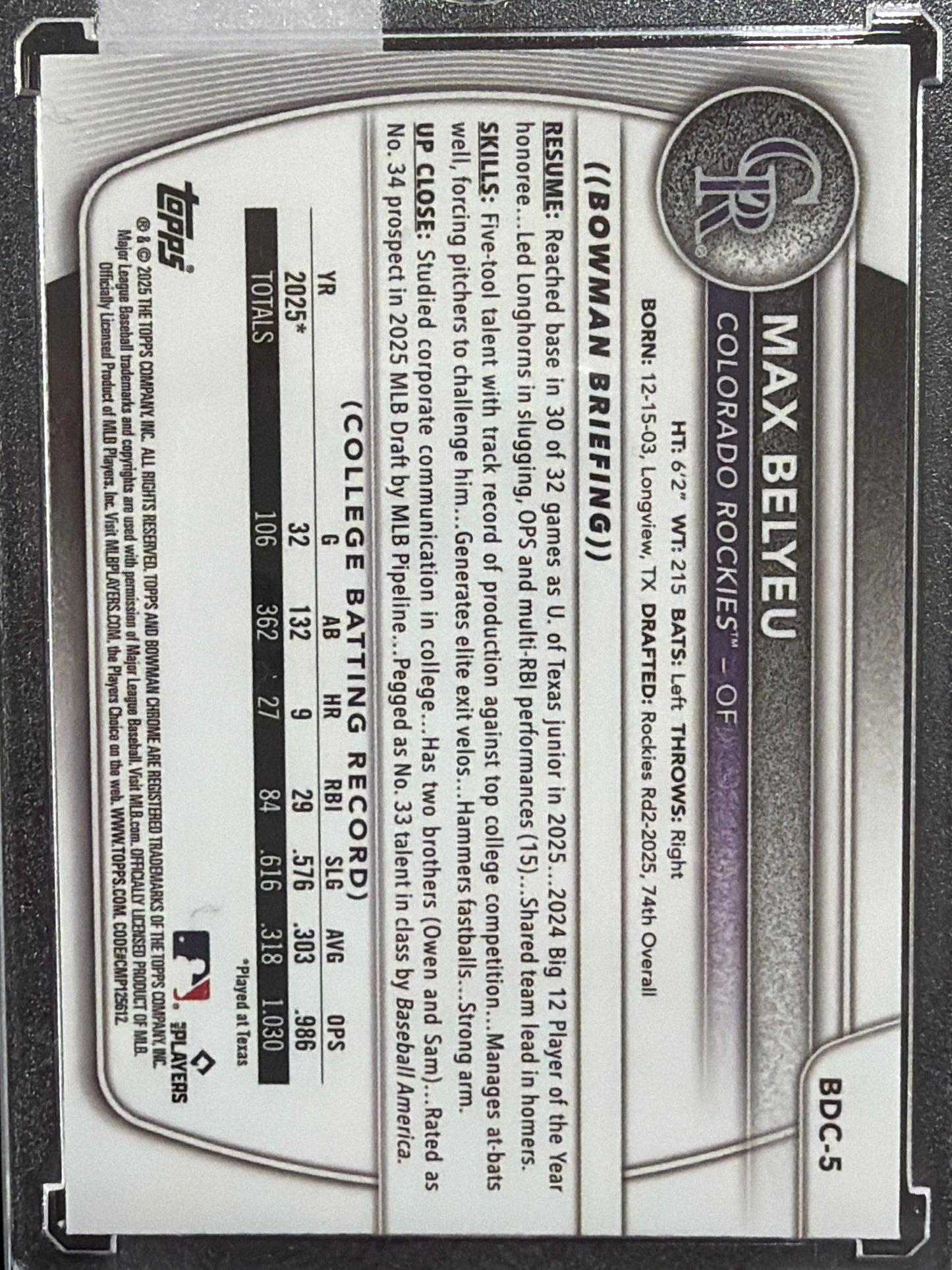2025 Bowman Chrome Max Belyeu #BDC-5 Green Grass Refractor /99