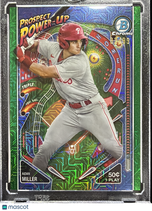2024 Topps Bowman Prospect Power-Up Aidan Miller #PP-18 Green Mojo Refractor /99
