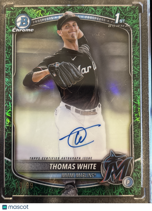 2025 Topps Bowman Chrome Thomas White #CPA-TW Green Grass Refractor /99