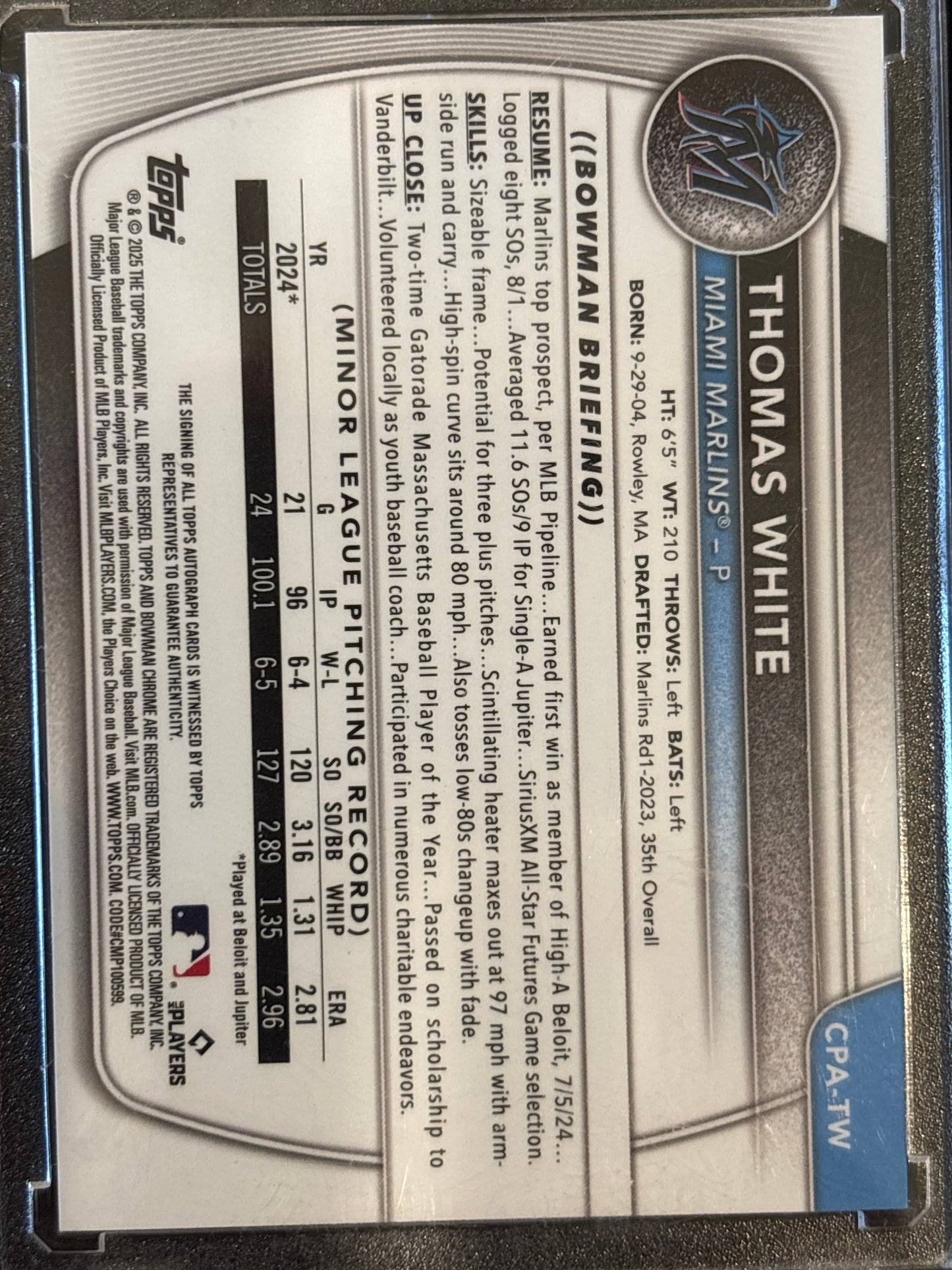2025 Topps Bowman Chrome Thomas White #CPA-TW Green Grass Refractor /99