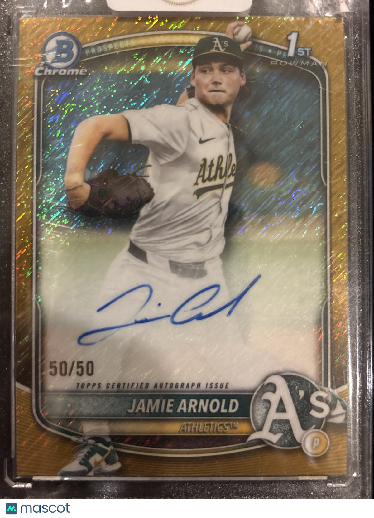 2025 Topps Bowman Chrome Jamie Arnold #CPA-JA Gold Shimmer Refractor /50