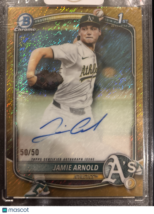 2025 Topps Bowman Chrome Jamie Arnold #CPA-JA Gold Shimmer Refractor /50