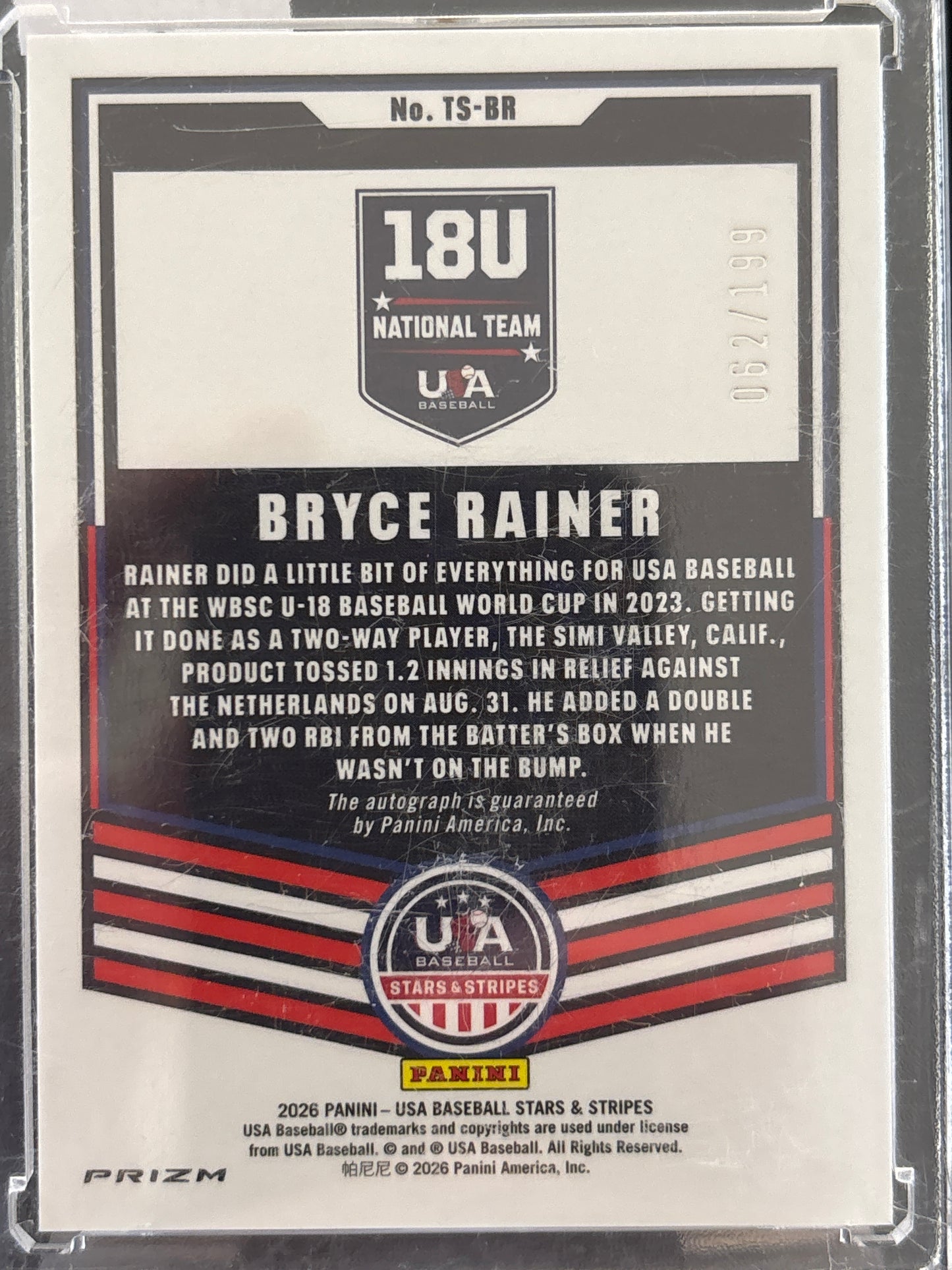 2026 Panini Baseball Stars & Stripes Throwback Prizm Bryce Rainer #TS-BR /199