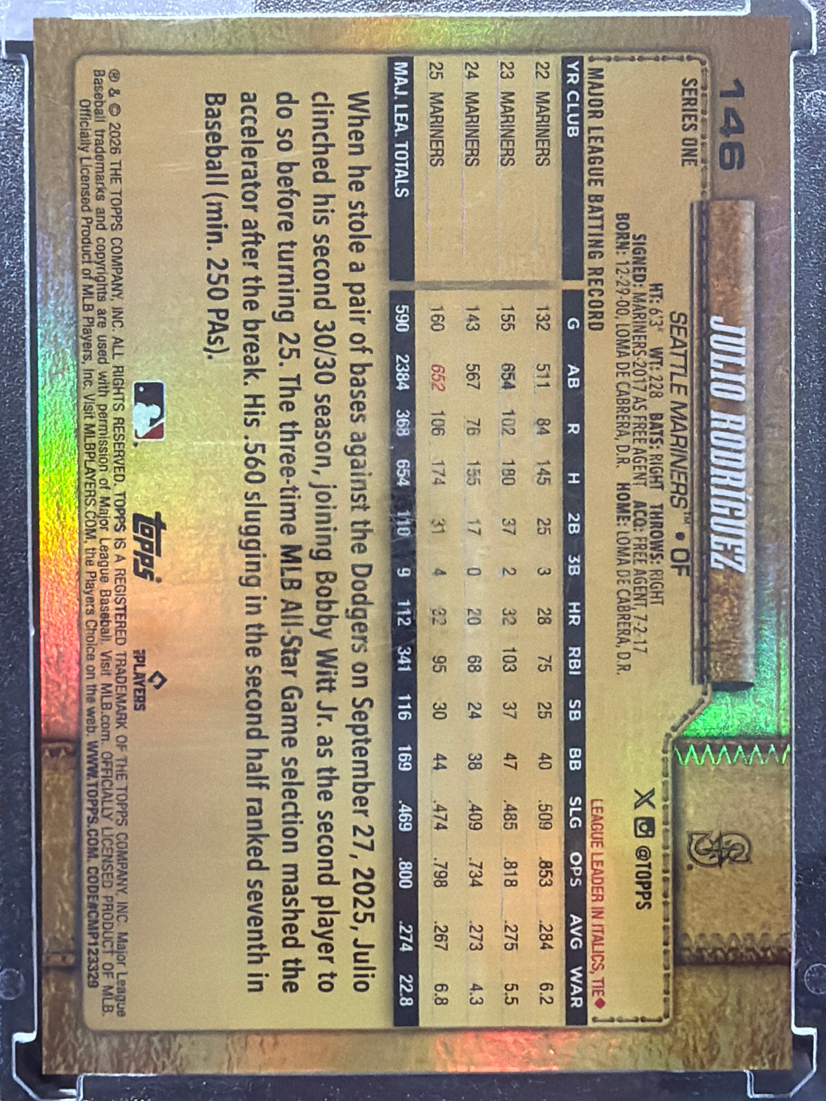2026 Topps Series One Julio Rodríguez #146 Gold Foil