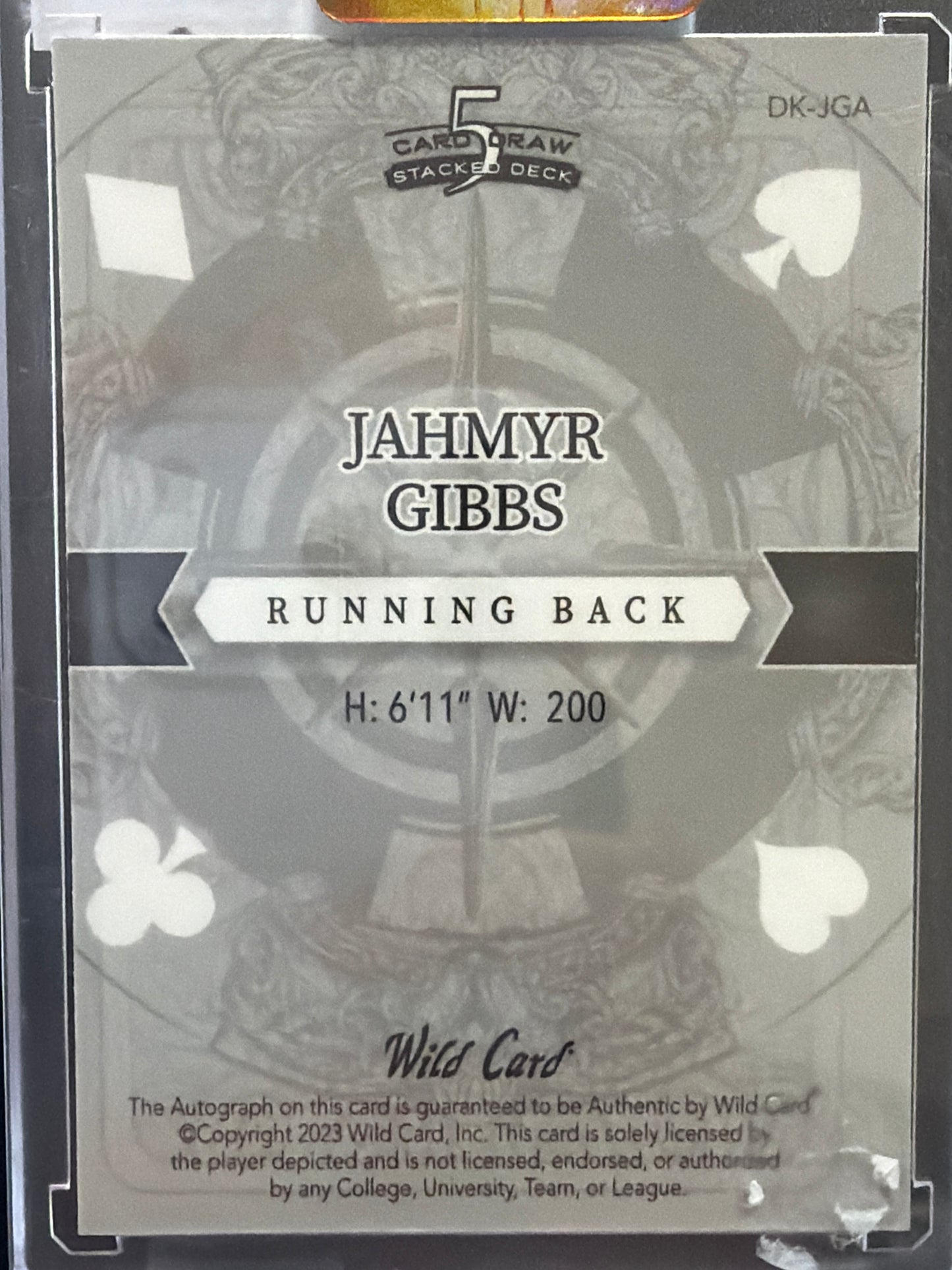2023 Wild Card 5 Card Draw Stacked Deck Jahmyr Gibbs #DK-JGA /1