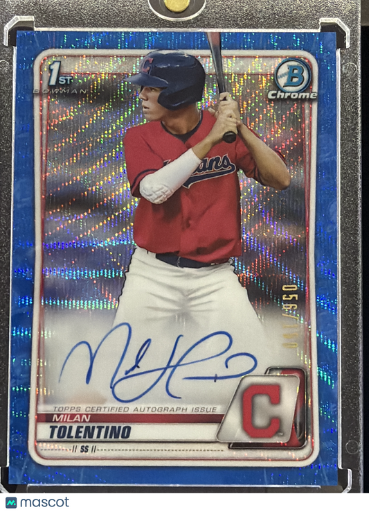 2020 Bowman Chrome Milan Tolentino #CDA-MT Blue Wave Refractor /150 1st Bowman