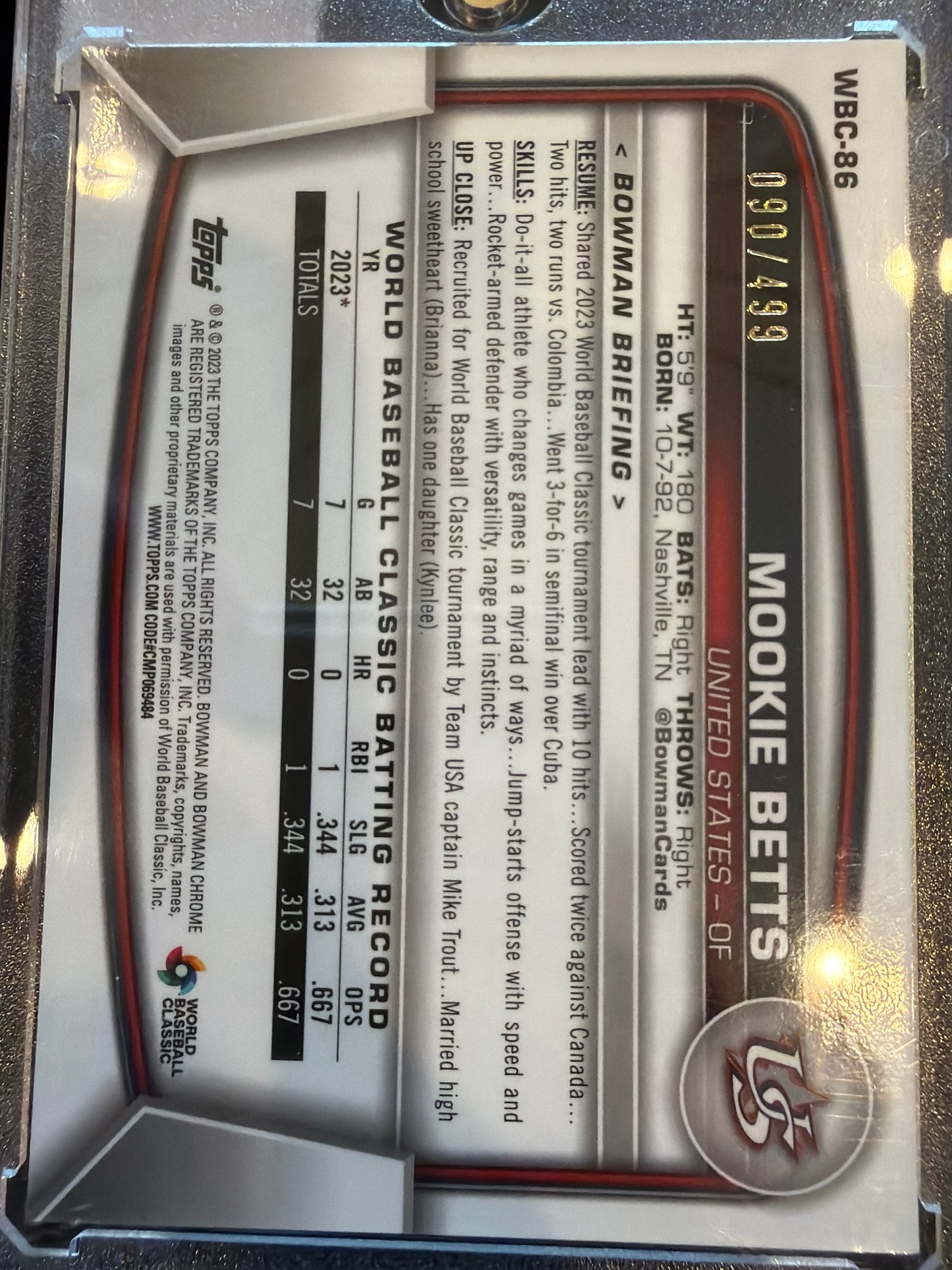 2023 Bowman Chrome Mookie Betts #WBC-86 Refractor /499