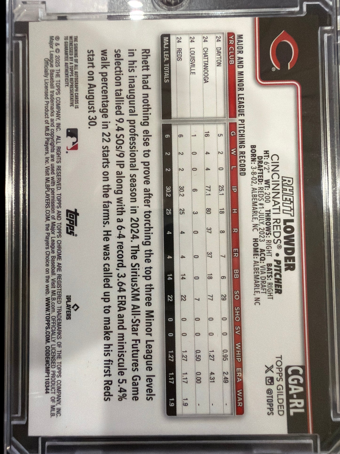 2025 Topps Chrome Gilded Rhett Lowder #CGA-RL Gold RayWave Gold Refractor /75 RC