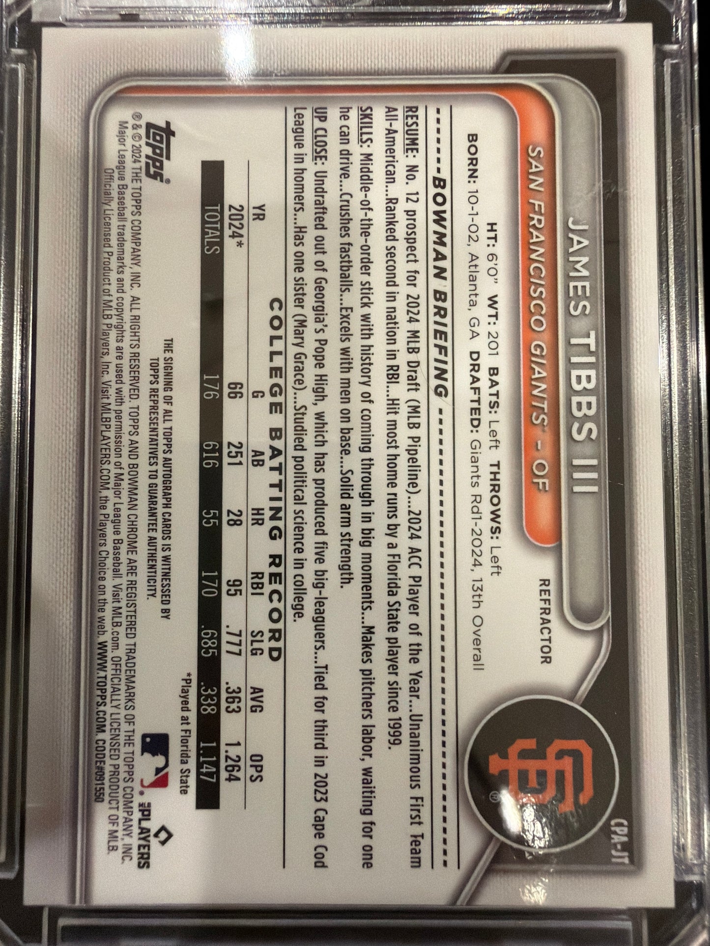 2024 Bowman Chrome James Tibbs III #CPA-JT Refractor /499 1st Bowman