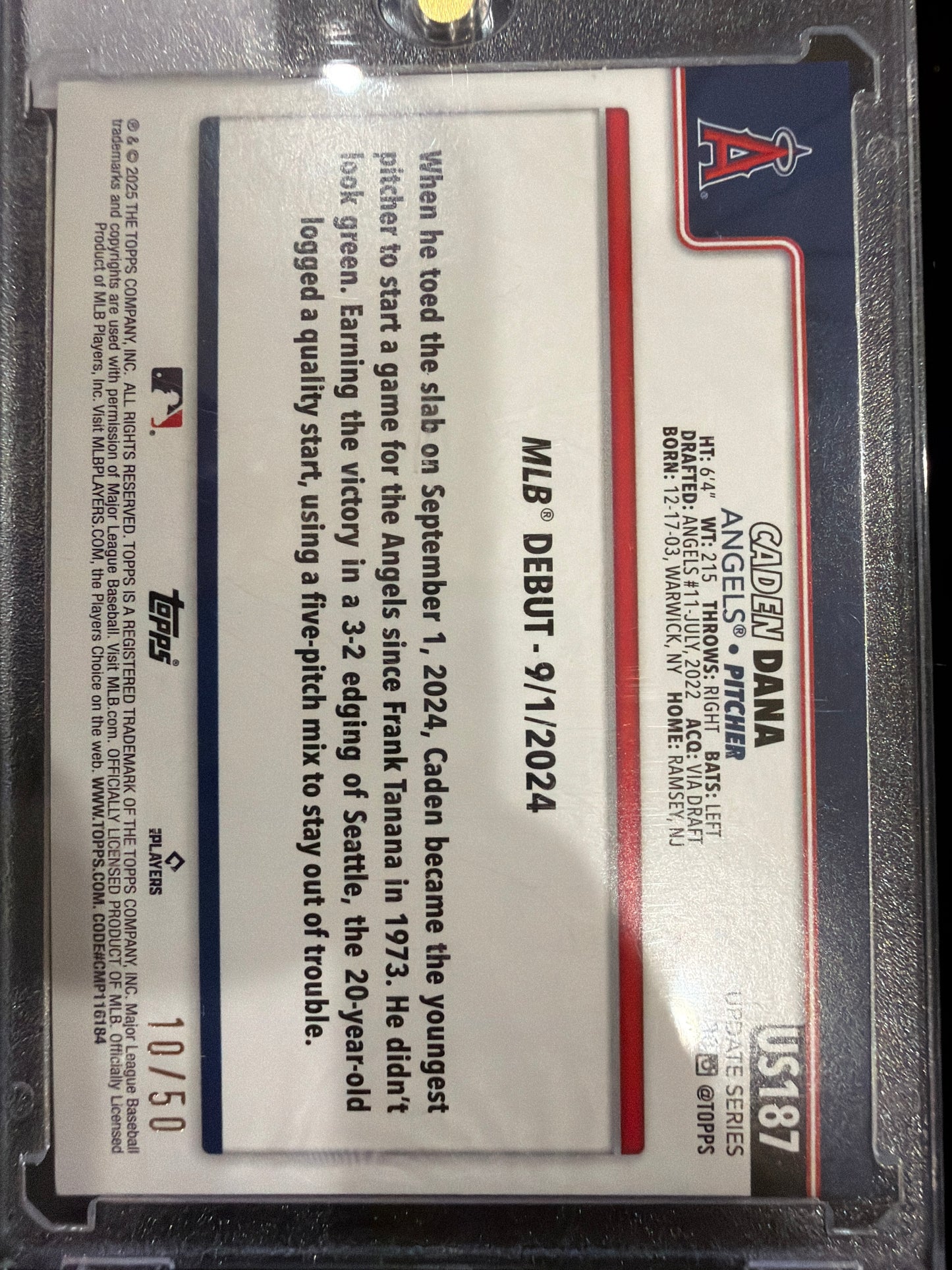 2025 Topps Update Series Caden Dana #US187 Gold Foil /50 RC