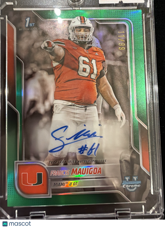 2025 Bowman University Chrome Francis Mauigoa #BCA-FM Green Refractor 1st Bowman