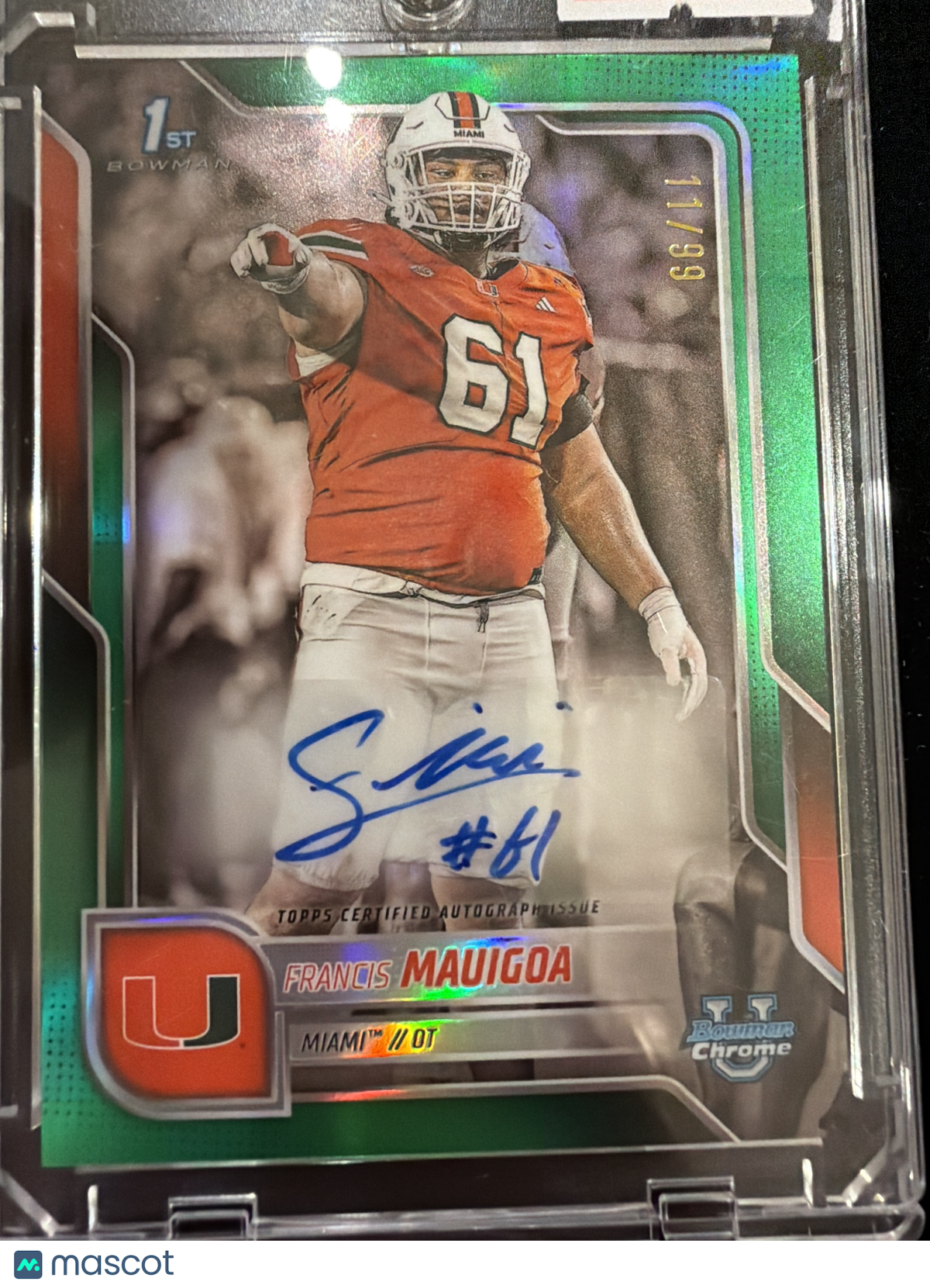2025 Bowman University Chrome Francis Mauigoa #BCA-FM Green Refractor 1st Bowman