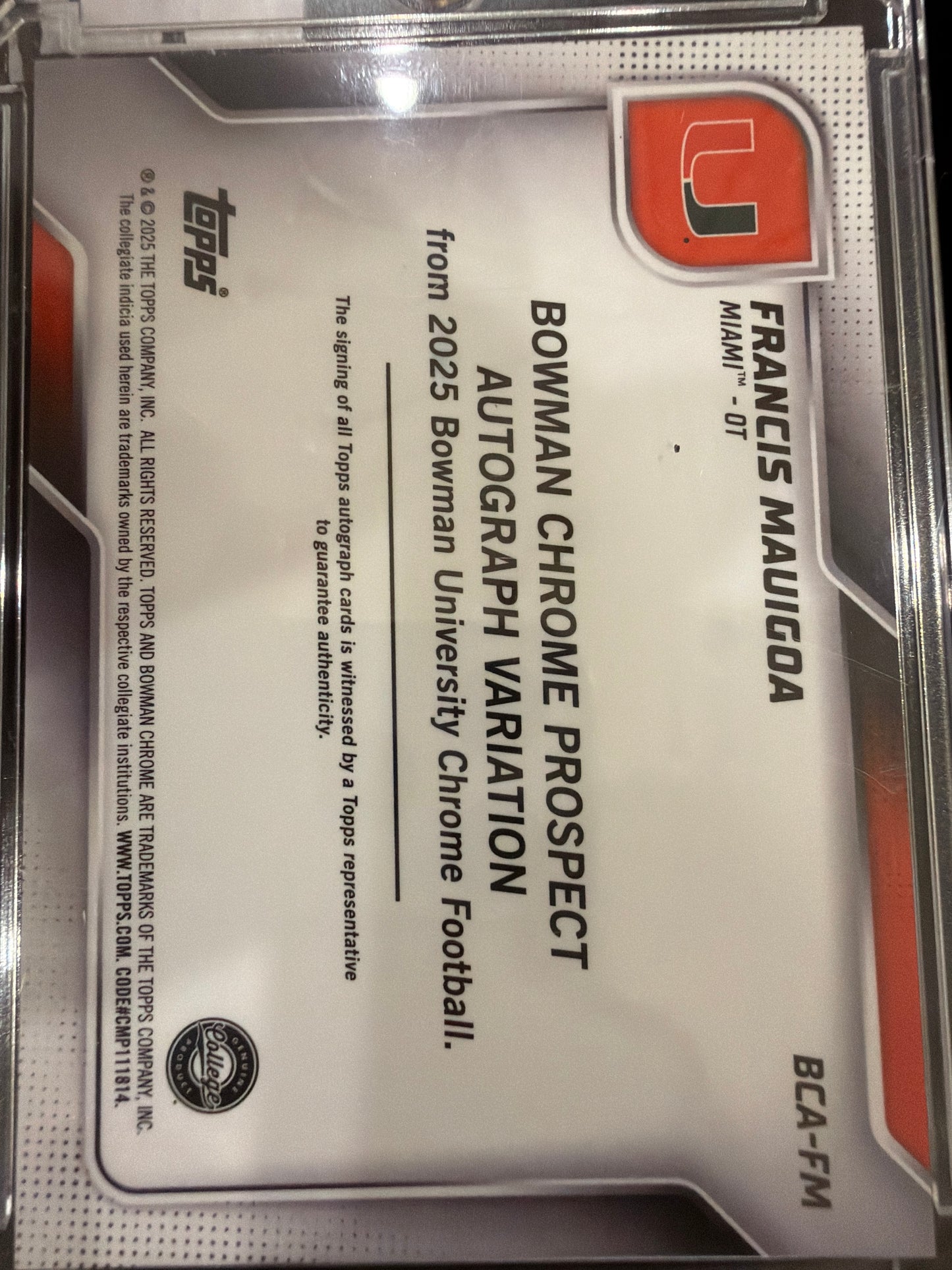 2025 Bowman University Chrome Francis Mauigoa #BCA-FM Green Refractor 1st Bowman