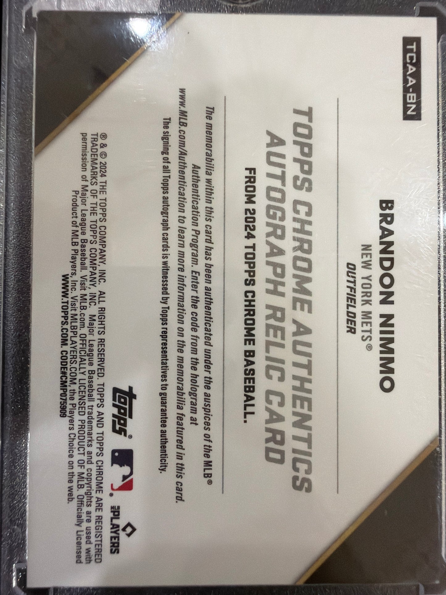 2024 Nimmo #TCAA-BN Topps Autograph Issue Authentic Game-Used Memorabilia