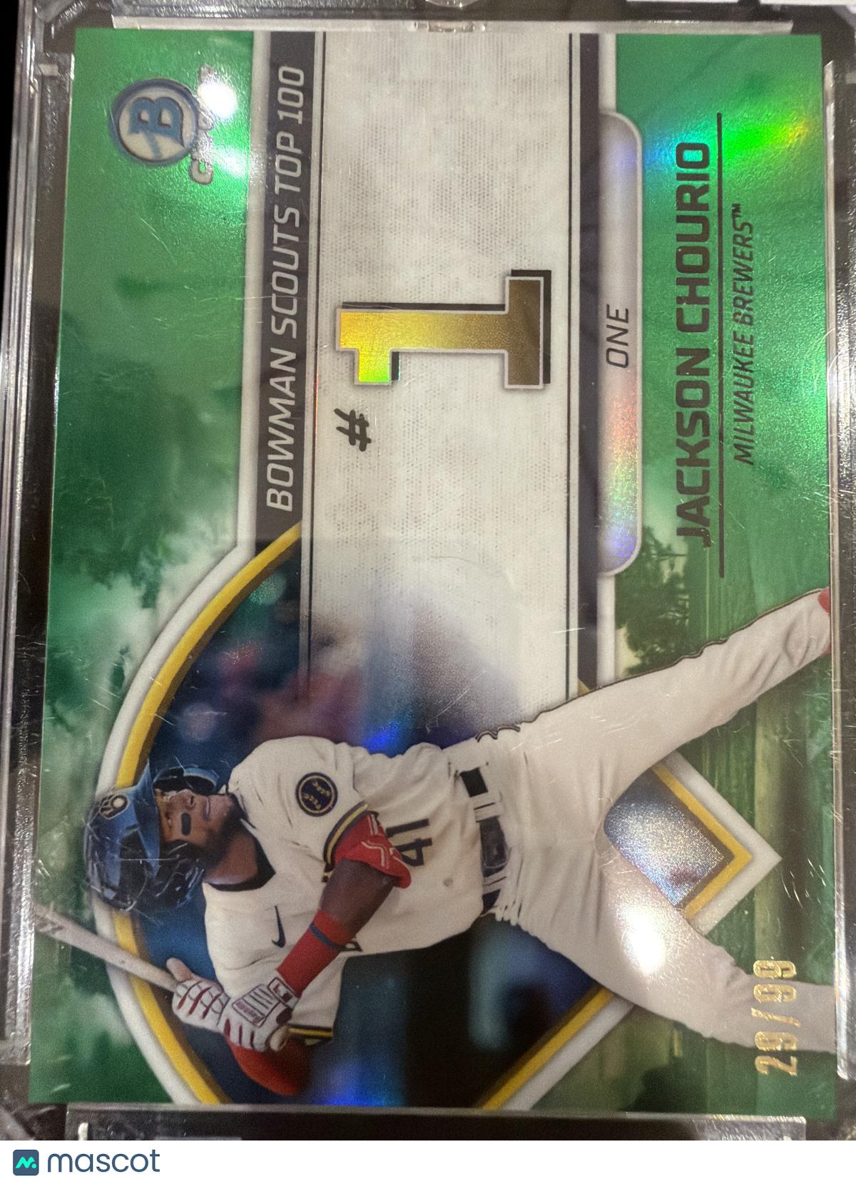 2023 Bowman Chrome Bowman Top 100 Jackson Chourio #BTP-1 Green Refractor /99