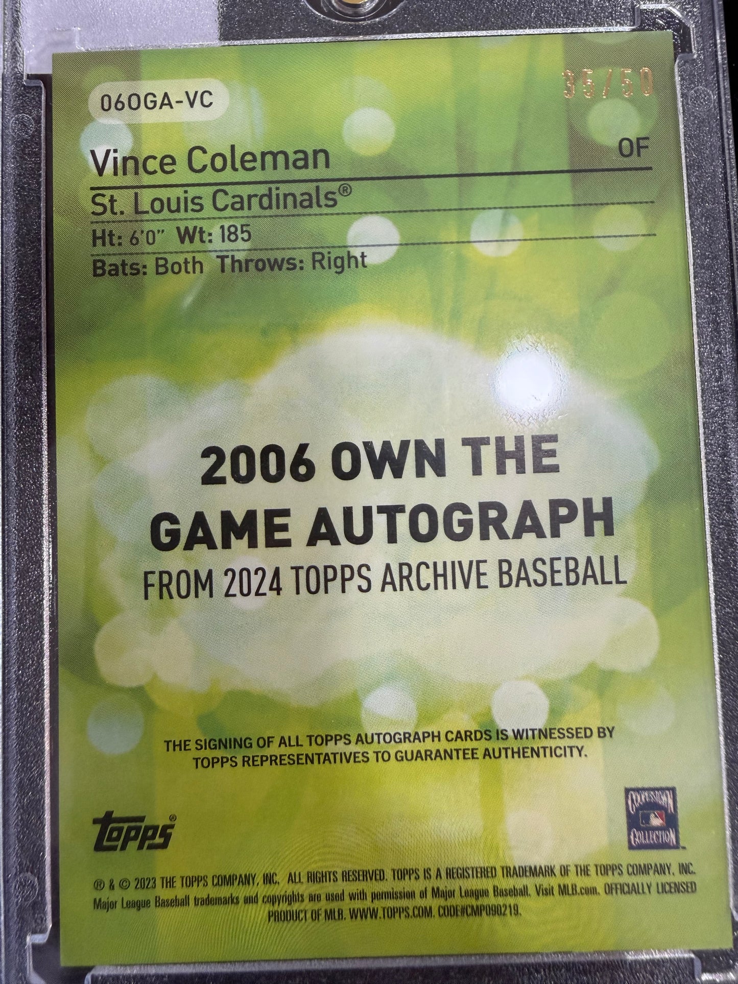 2024 Topps Archives Baseball Vince Coleman #060GA-VC 2006 Own The Game Autograph