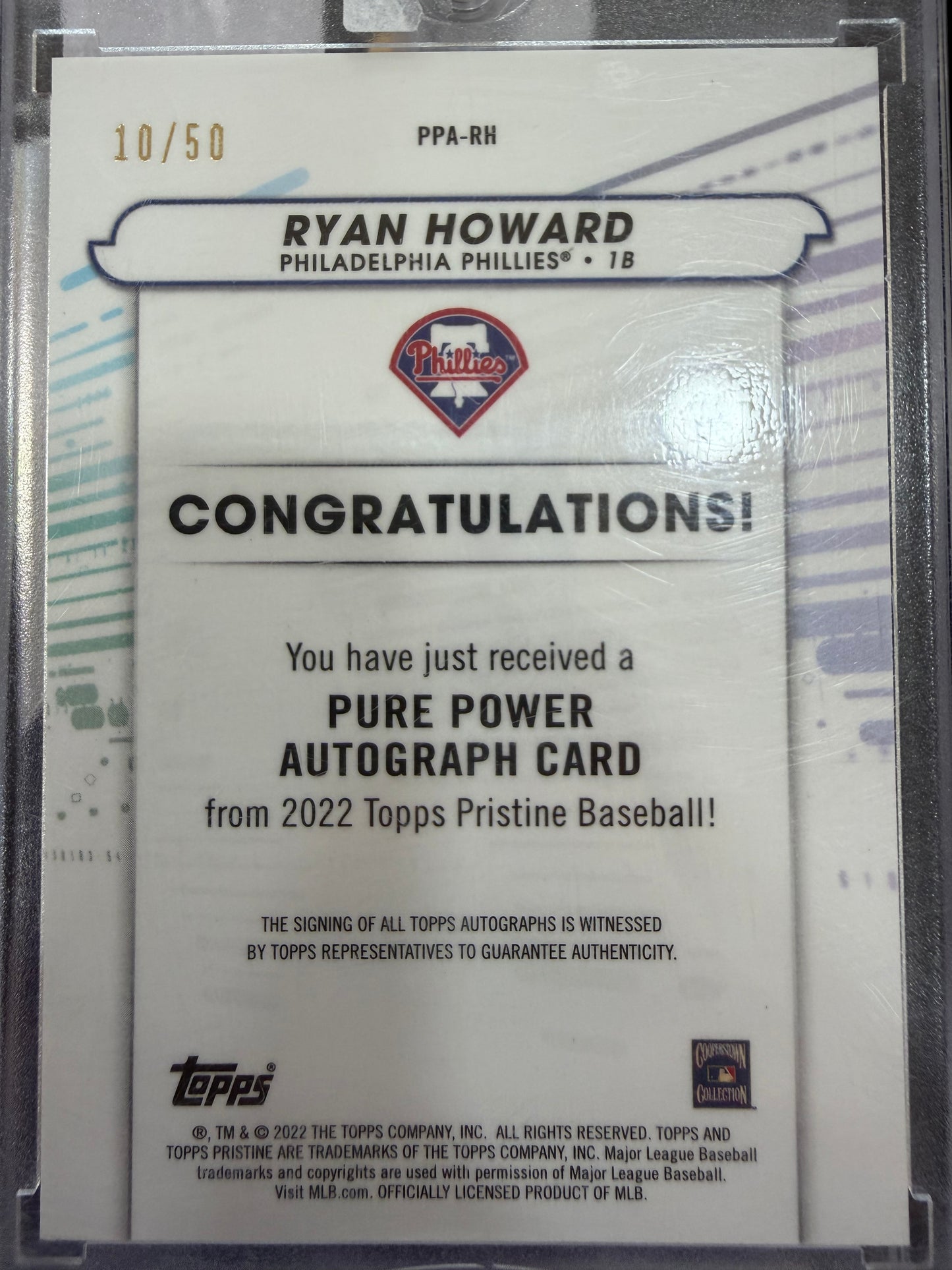 2022 Topps Pristine Pure Power Ryan Howard #PPA-RH /50
