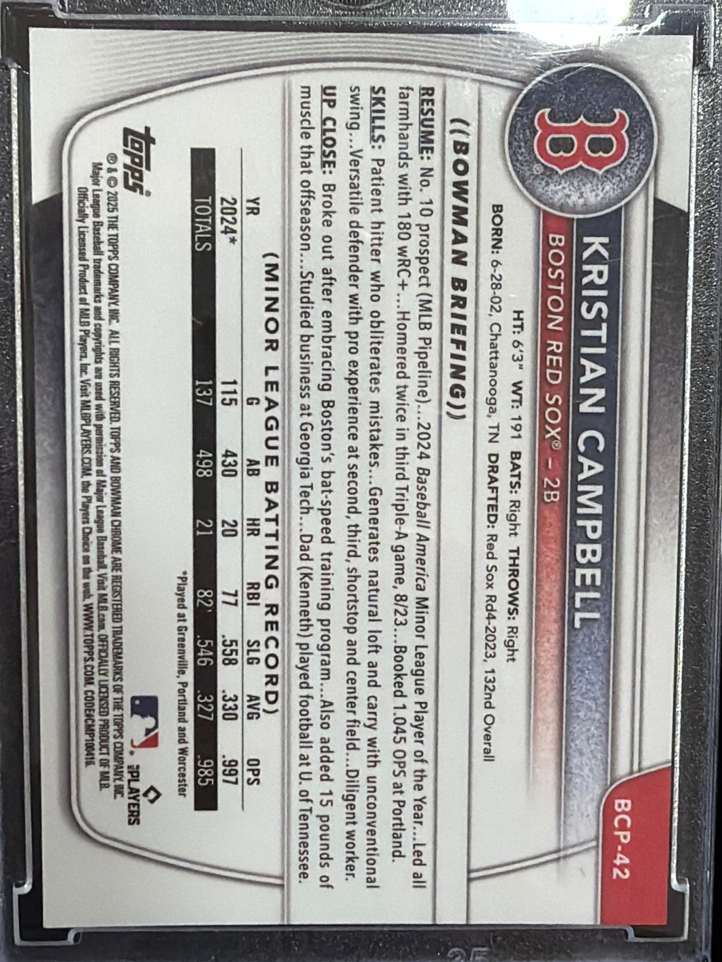 2025 Topps Bowman Chrome Kristian Campbell #BCP-42