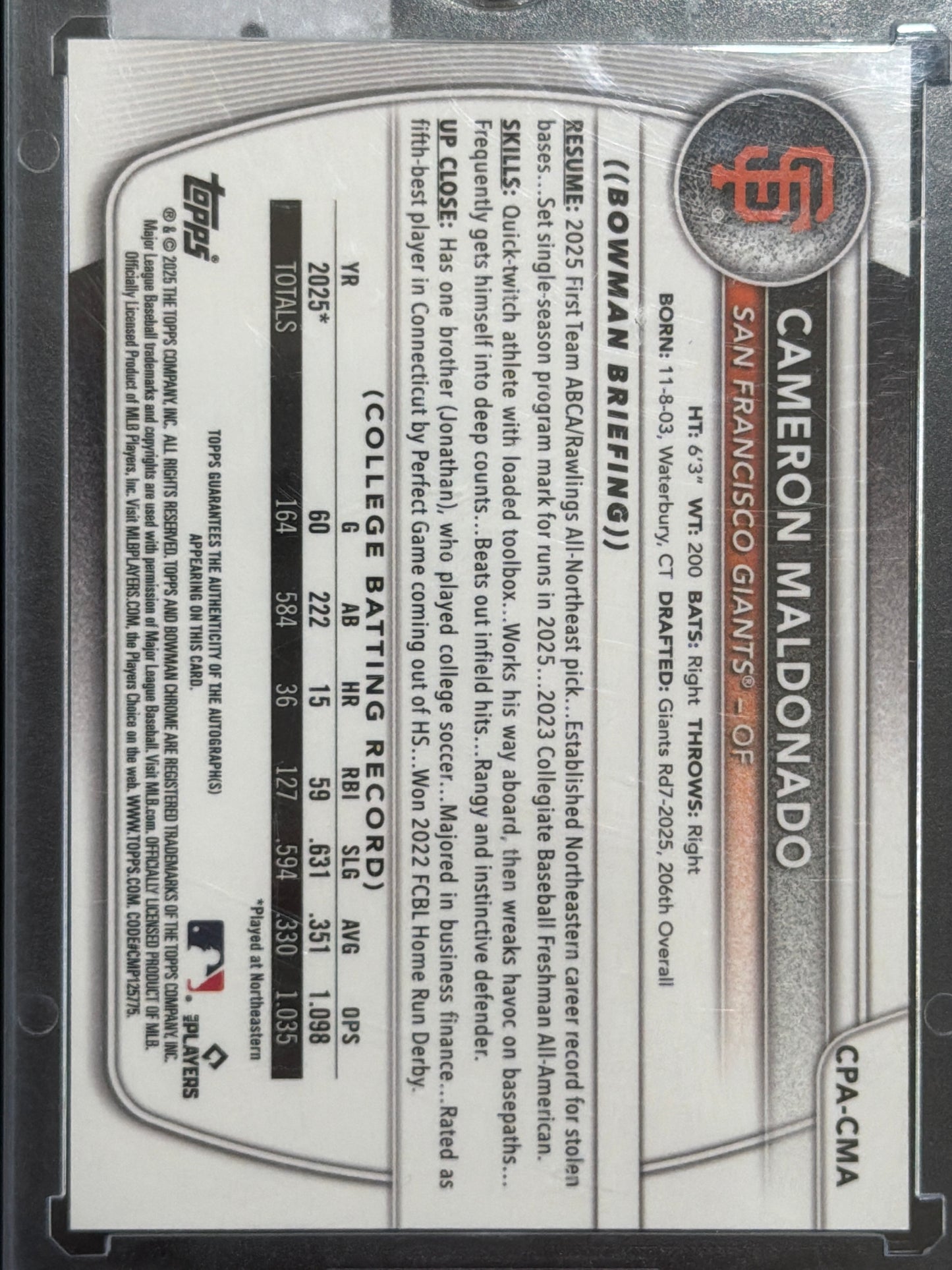 2025 Bowman Chrome Cameron Maldonado #CPA-CMA