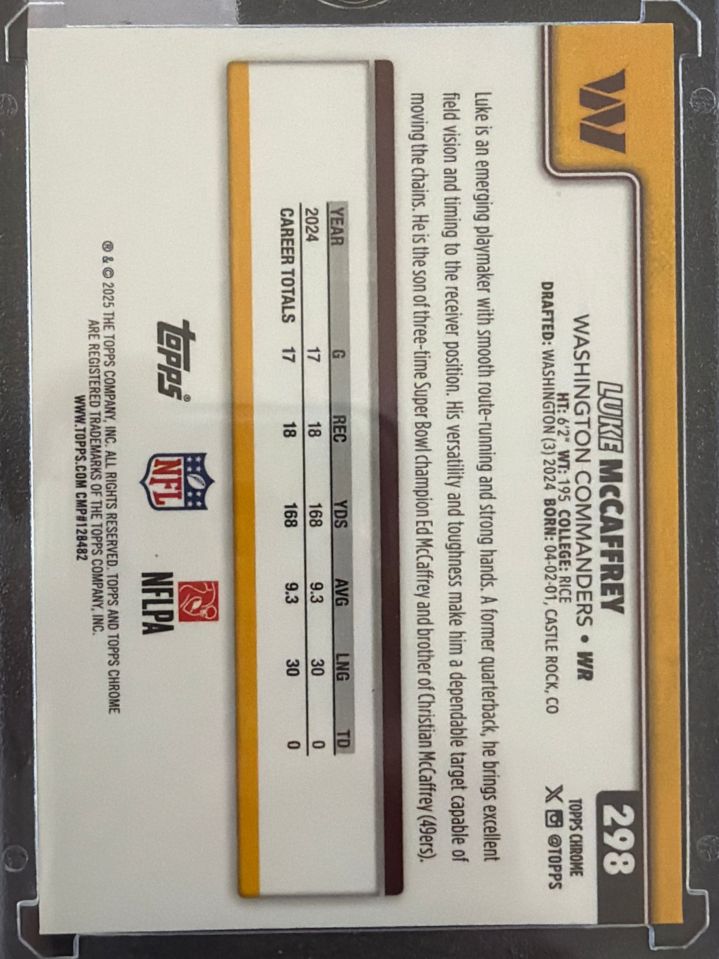 2025 Topps Chrome Luke McCaffrey #298 /