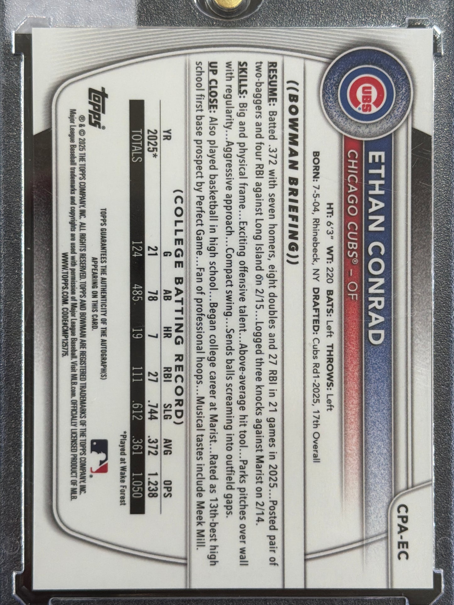 2025 Topps Bowman Chrome Ethan Conrad #CPA-EC Purple Refractor /250