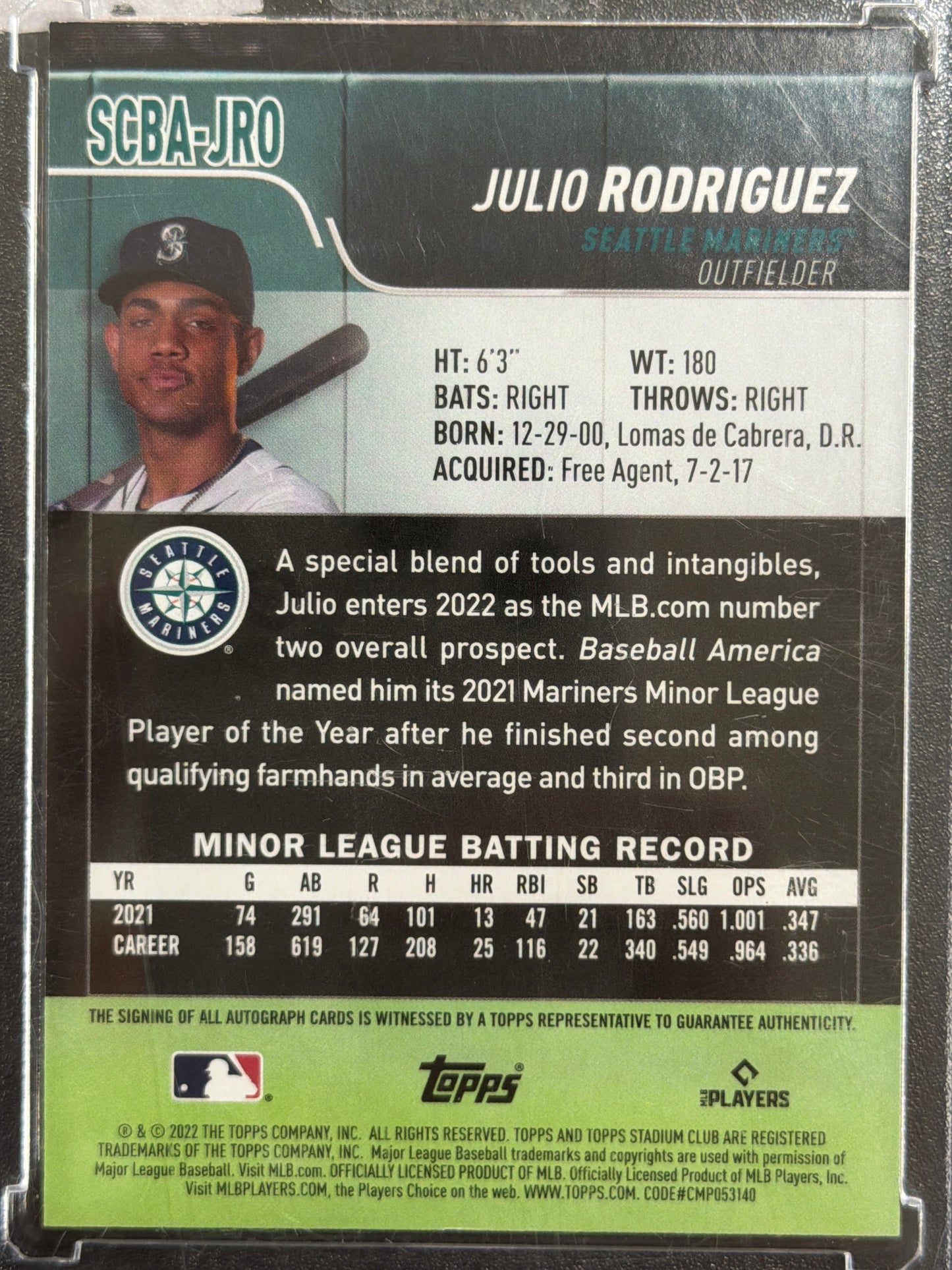 2022 Topps Stadium Club Julio Rodriguez #SCBA-JRO RC