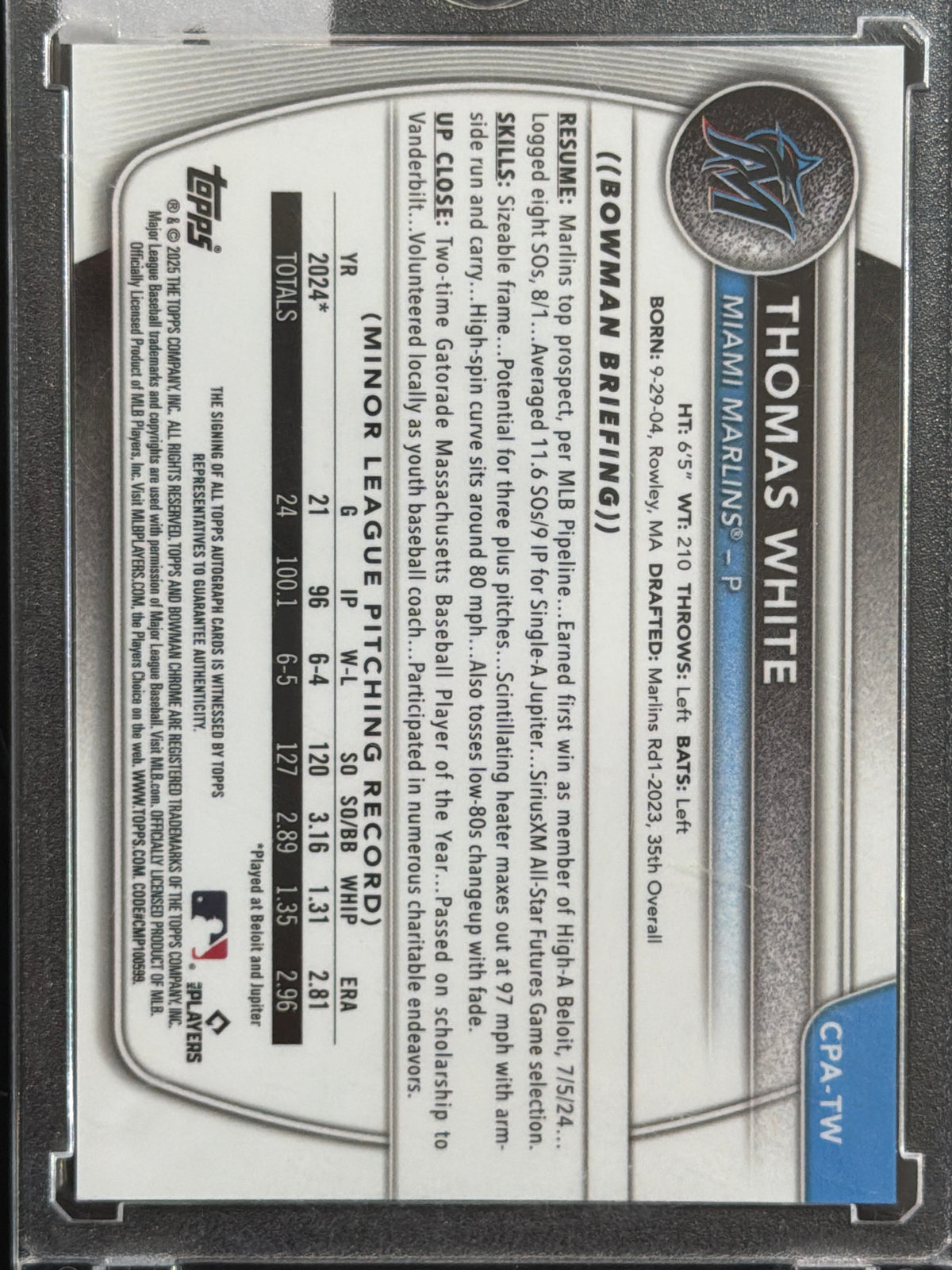 2024 Bowman Chrome Thomas White #CPA-TW Green Grass Refractor /99