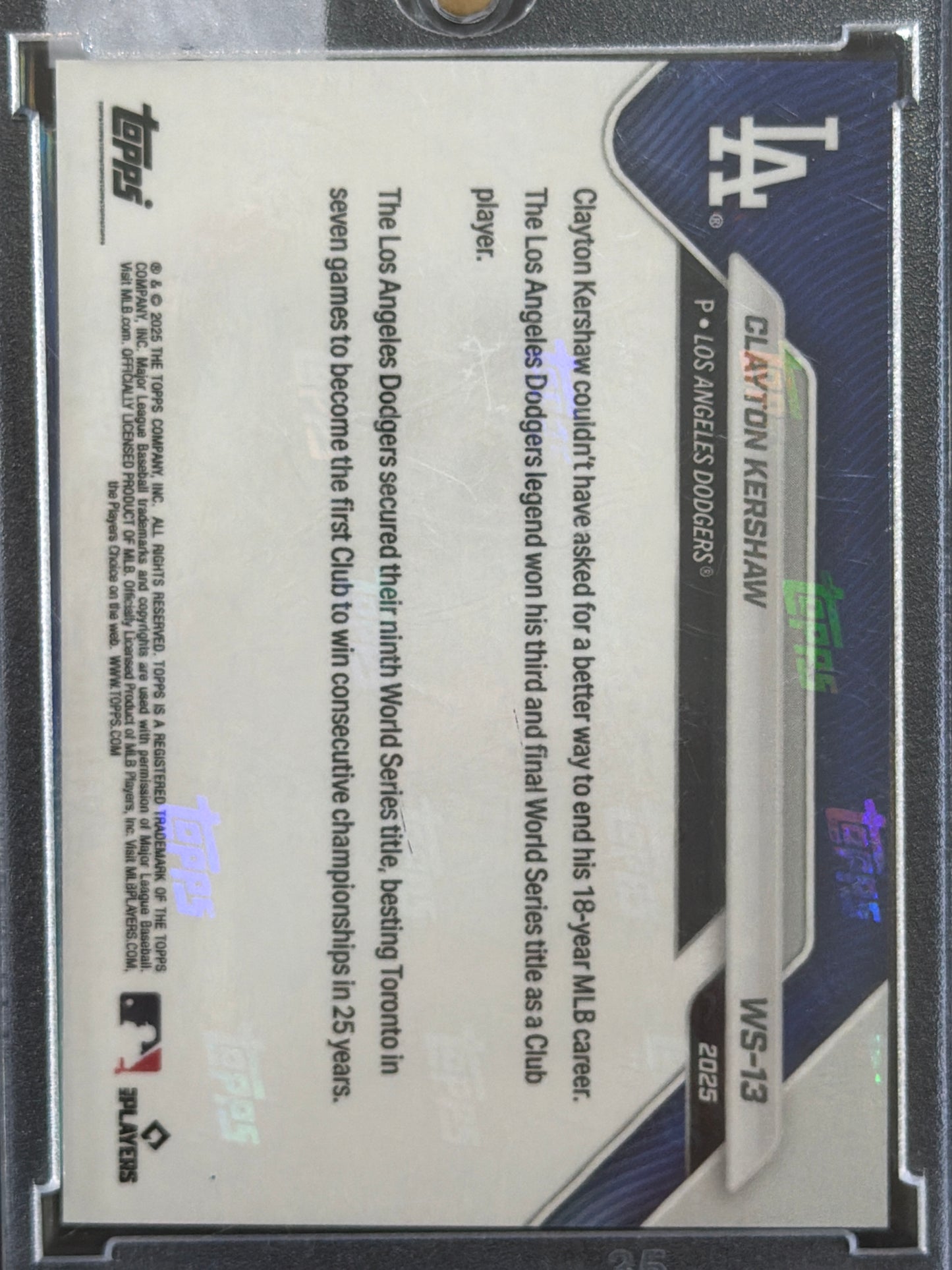 2025 Topps Now Clayton Kershaw #WS-13 Orange /25