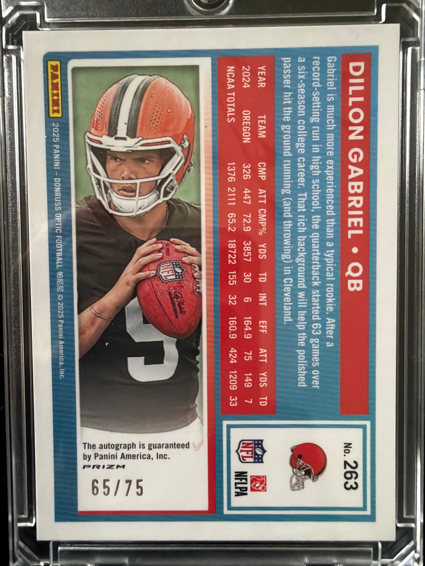 2025 Panini Donruss Optic Prizm Dillon Gabriel #263 Pink Velocity /75