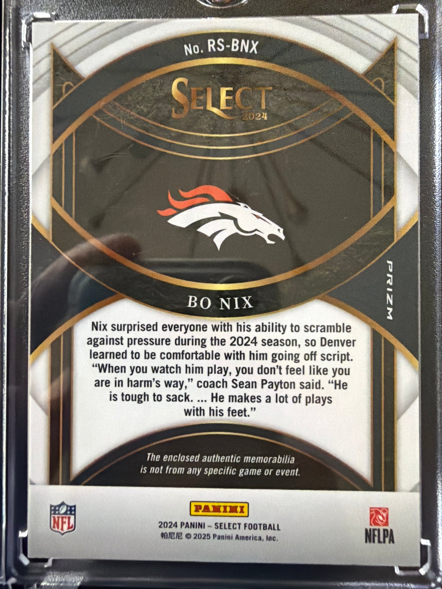 2025 Panini Select Rookie Prizm Nix #RS-BNX Red RC Rookie Swatches Memorabilia
