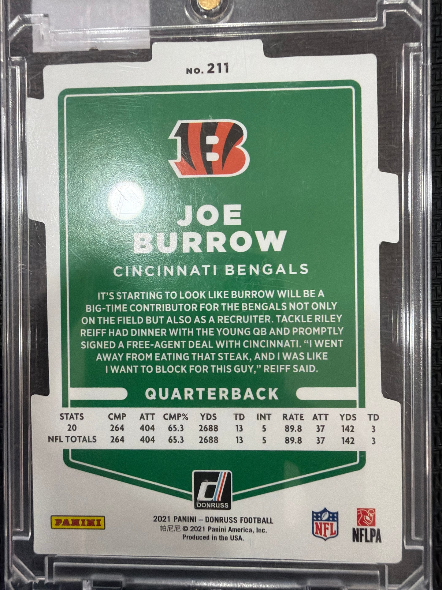 2021 Panini Donruss Football Joe Burrow #211 Press Proof Silver Die-Cut /75