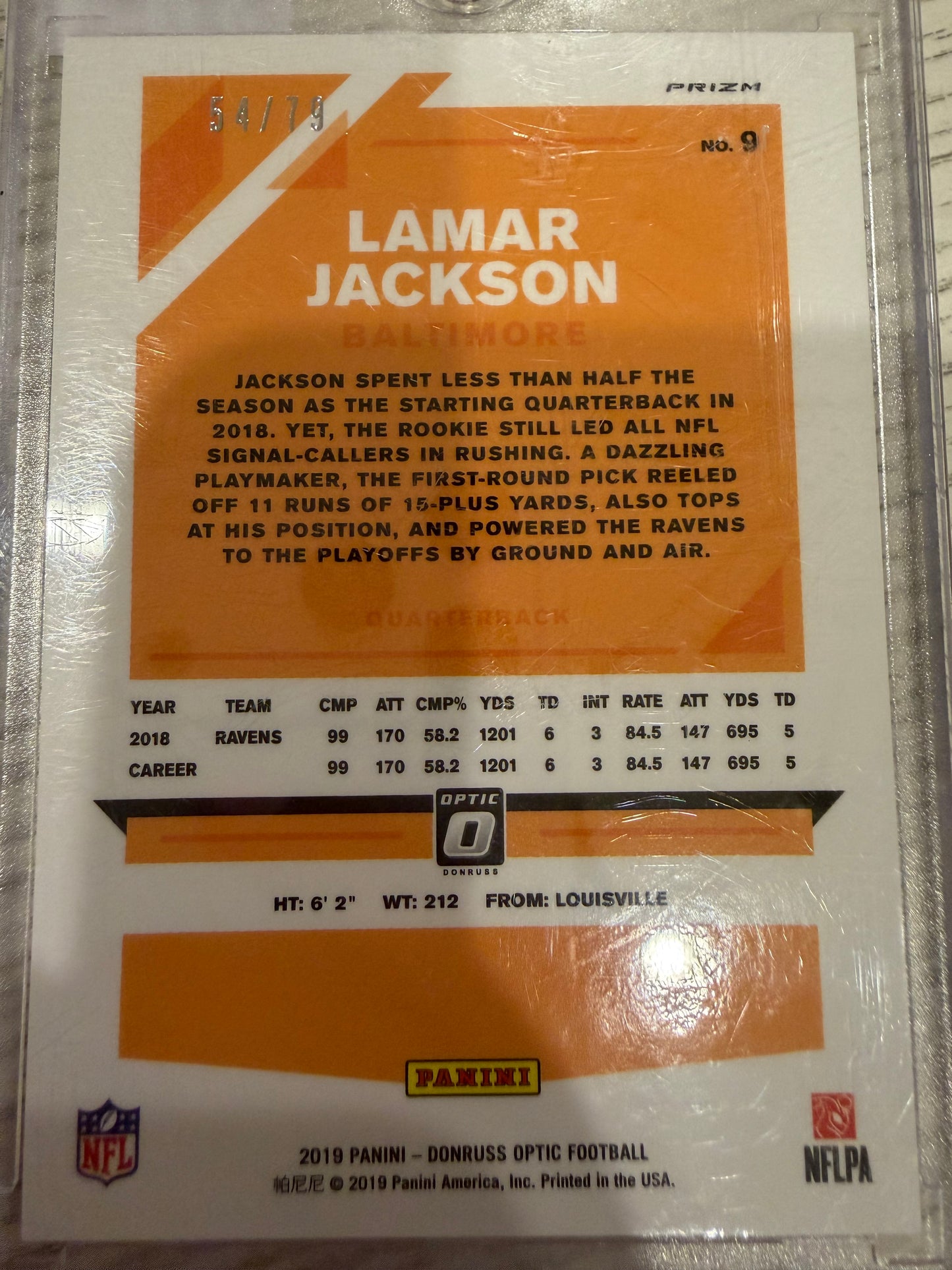 2019 Panini Donruss Optic Prizm Lamar Jackson #9 Orange Scope Orange Scope