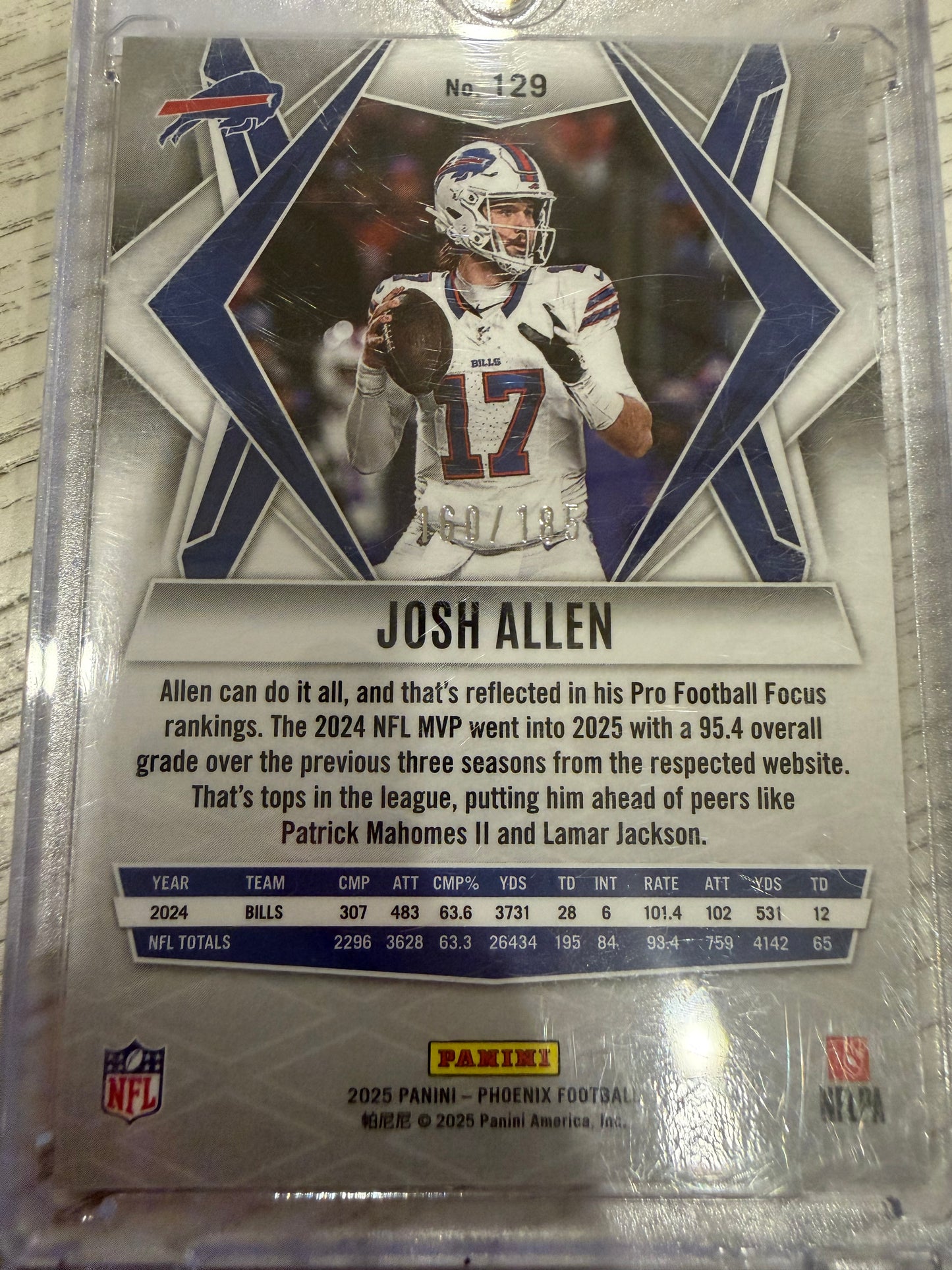 2025 Panini Phoenix Football Josh Allen #129 Yellow Fire Burst /185
