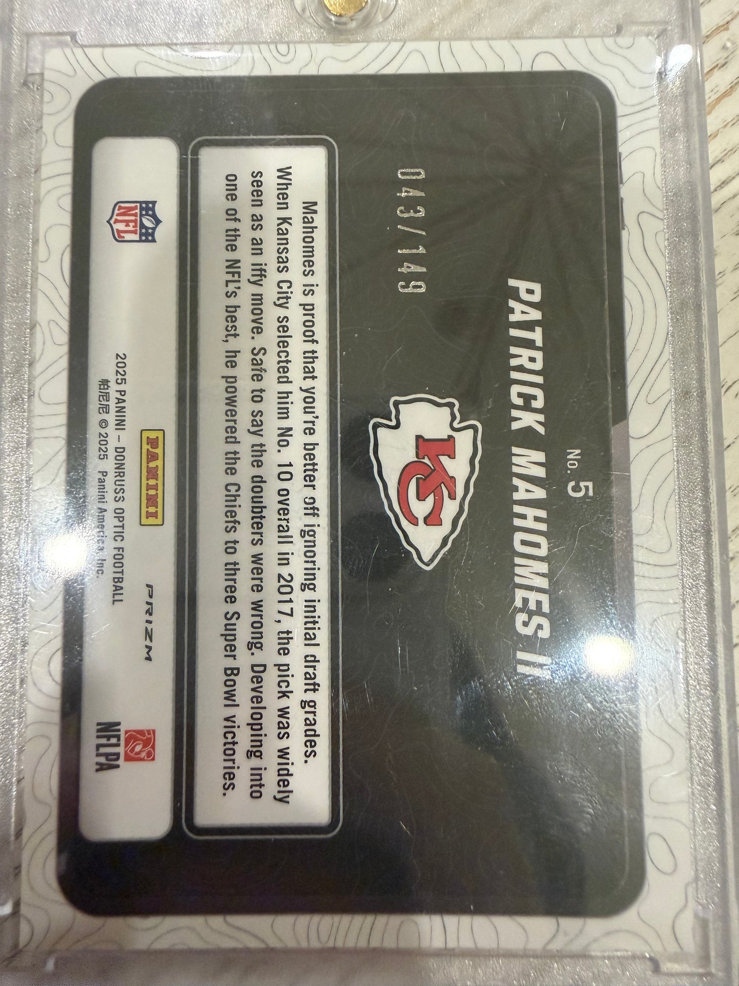 2025 Panini Donruss Optic Prizm Passing Grade Patrick Mahomes II #5 /149