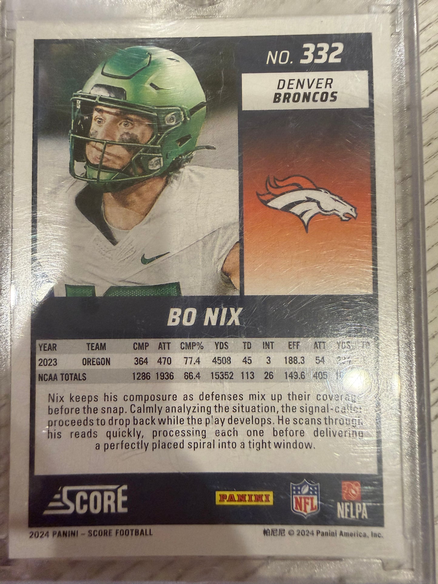 2024 Panini Score Bo Nix #332 Blue Stars RC