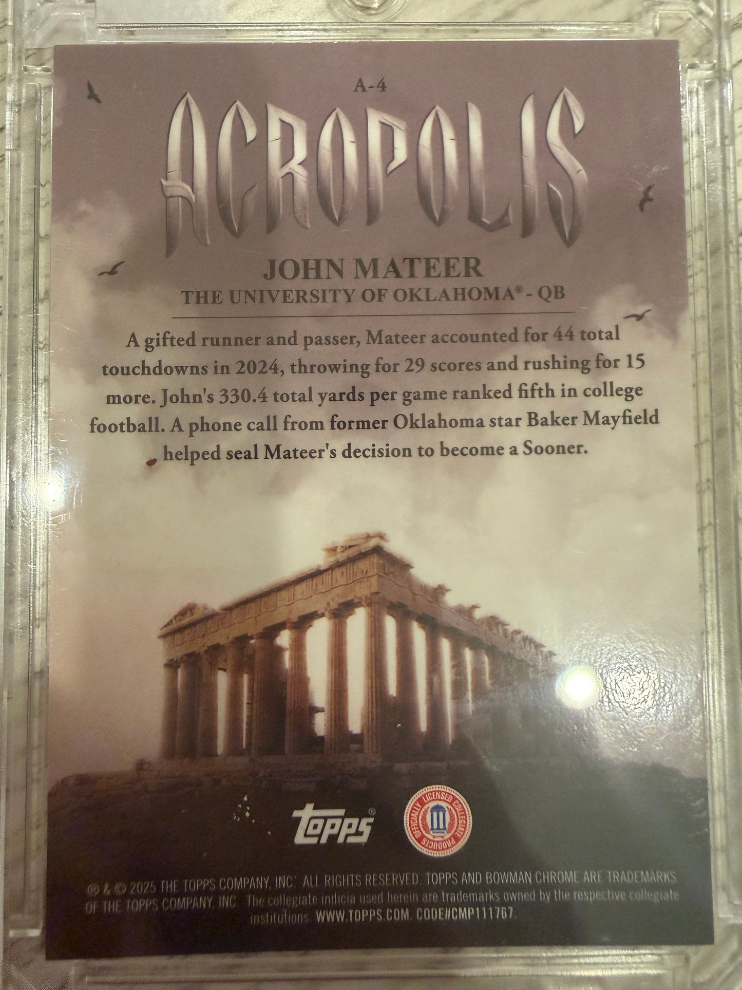 2025 Bowman Chrome University Acropolis John Mateer #A-4 Refractor /150