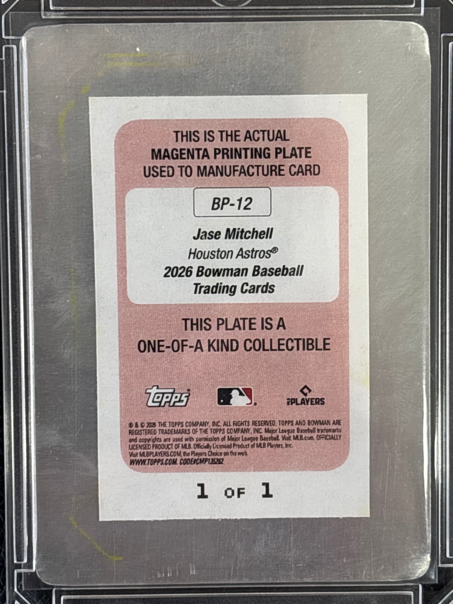 2026 Bowman Baseball Jase Mitchell #BP-12 Magenta Printing Plate