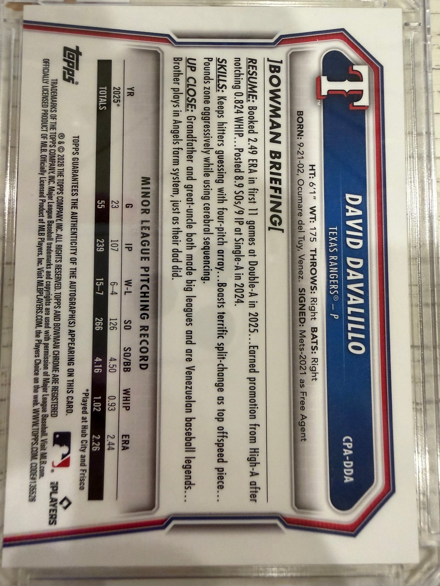 2024 Bowman Chrome David Davalillo #CPA-DDA 1st Bowman