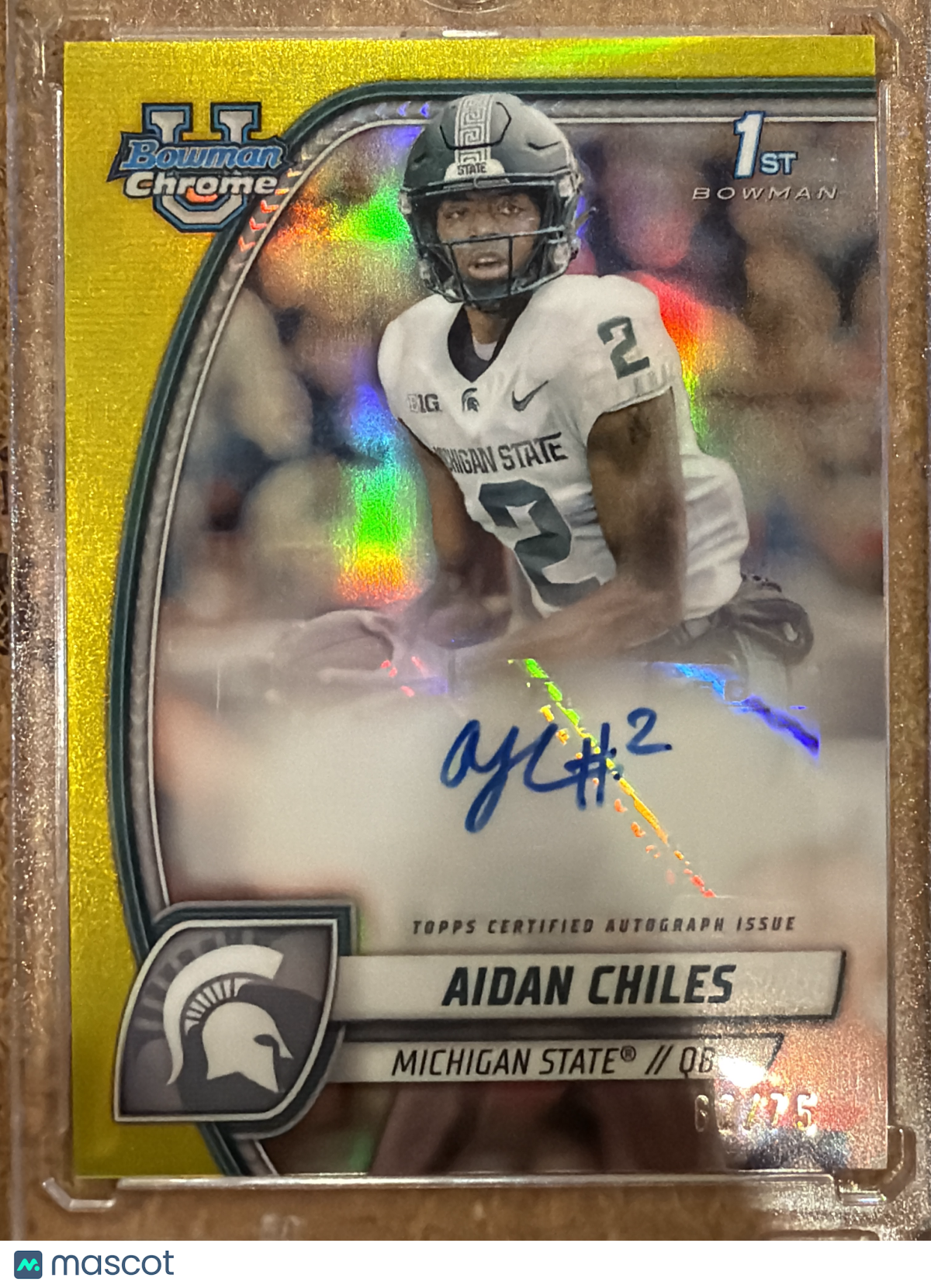 2024 Bowman University Chrome Football Aidan Chiles #PA-ACH Yellow Refractor