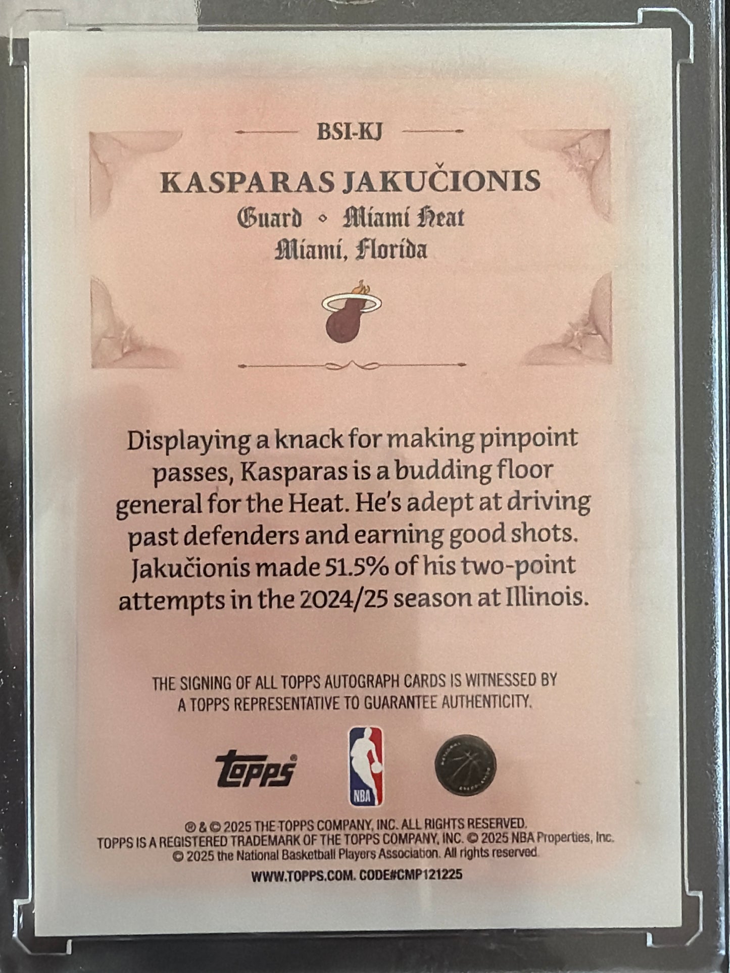 2025 Topps Signed and Sealed Kasparas Jakučionis #BSI-KJ Green /99 RC
