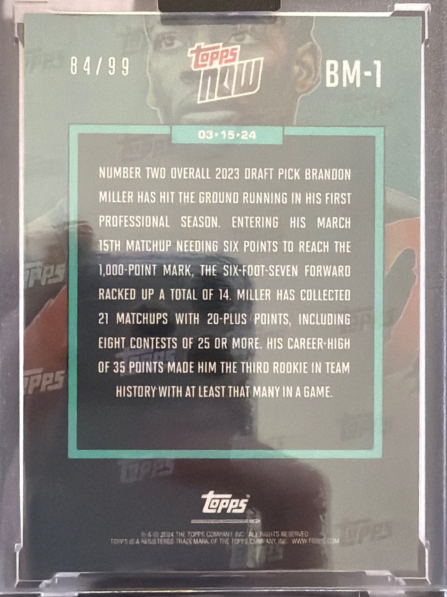 2024 Topps Now Brandon Miller #BM-1 /99 RC