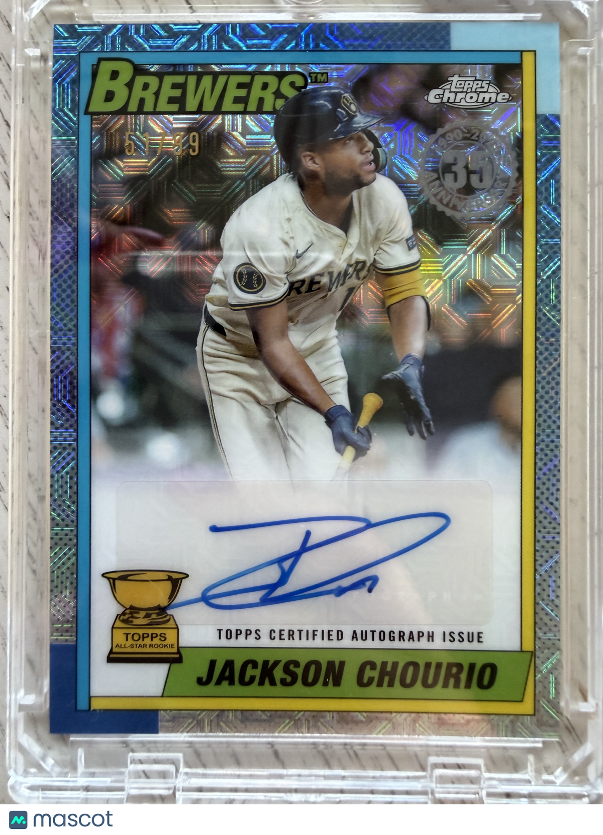 2025 Topps Chrome 1990 Baseball Jackson Chourio #90BA-JCH Blue Mojo Refractor