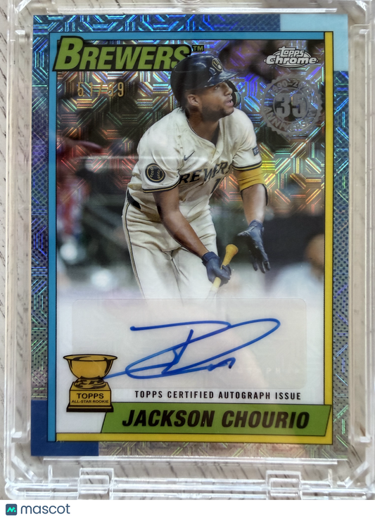 2025 Topps Chrome 1990 Baseball Jackson Chourio #90BA-JCH Blue Mojo Refractor